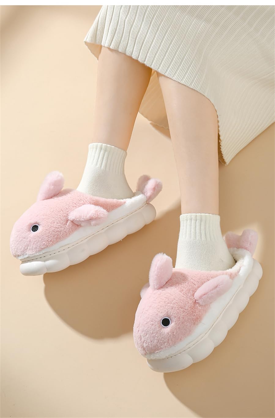 Soft Plush Shark Slippers for Men & Women - Cozy Winter Indoor/Outdoor House Shoes with Thick Sole - Warm Animal Cartoon Cotton Slippers for Home, Office & Travel Use