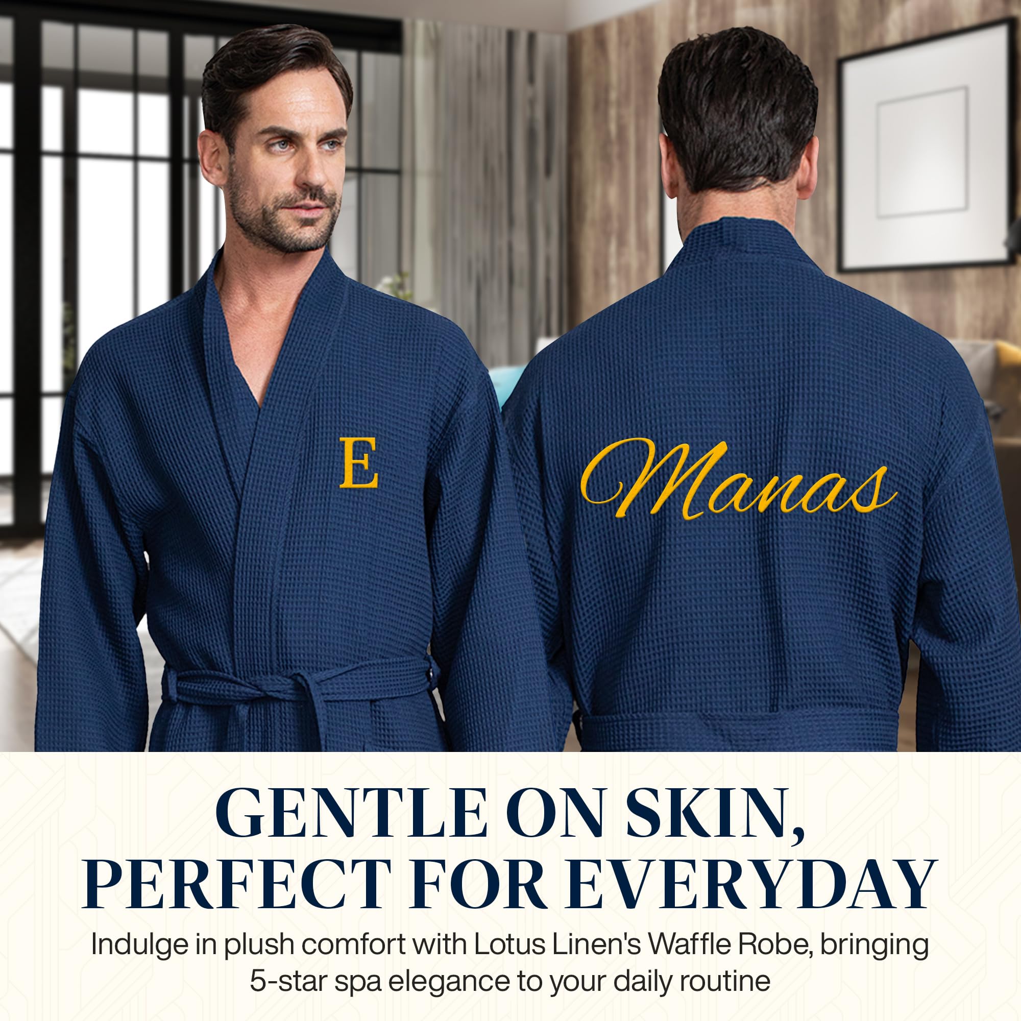 Premium Men's Cotton Waffle Bath Robe - Ultra Soft SPA Luxury Linen Robe for Relaxation at Home, After Shower & Spa Days
