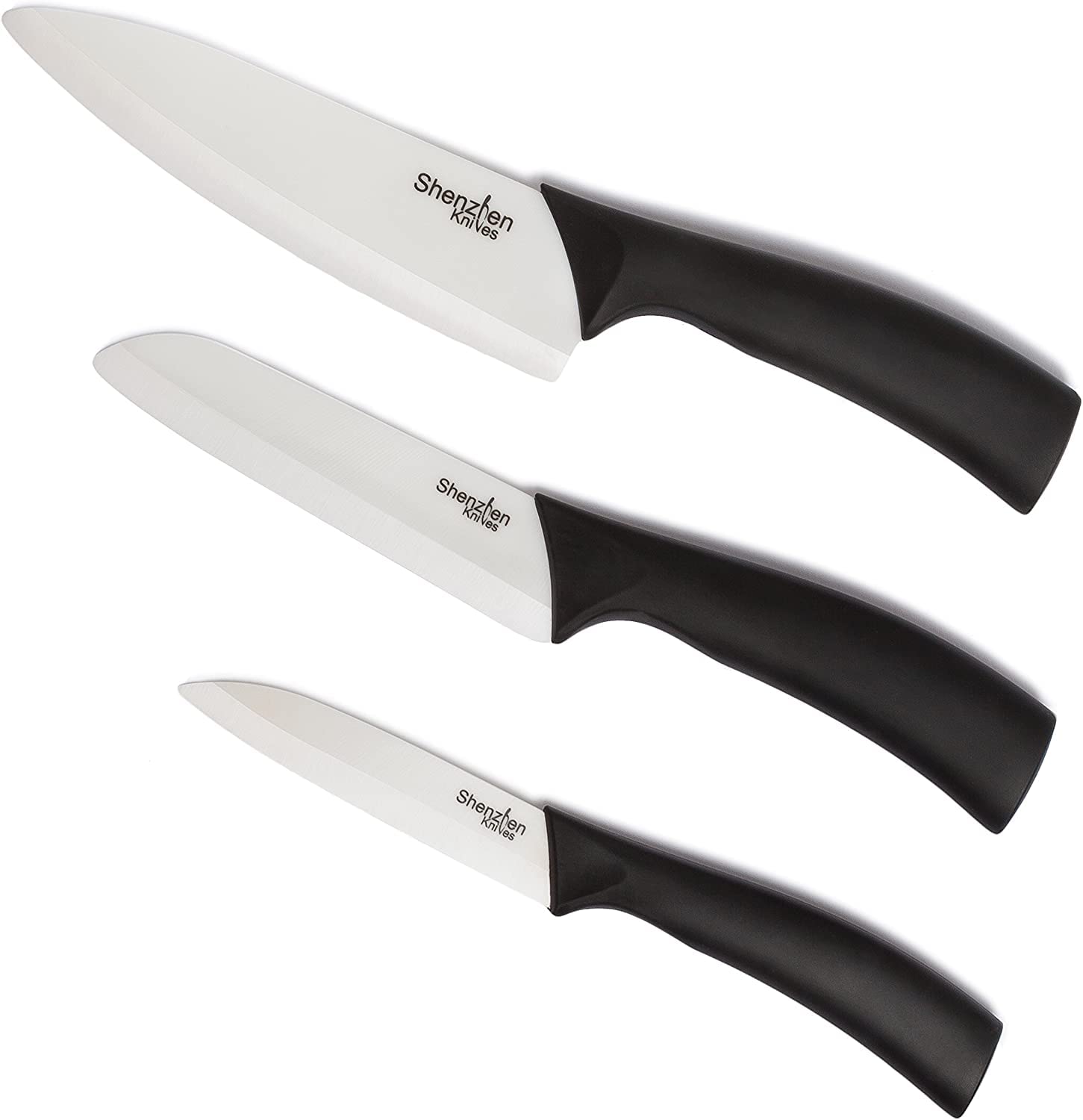 Premium White Ceramic Knife Set - 3-Piece Kitchen Knives with Electric Diamond Knife Sharpener & Replacement Cartridges (3-Pack Bundle) | Ultra Sharp Blades for Slicing, Dicing & Food Prep | Perfect for Home Chefs & Professional Kitchens