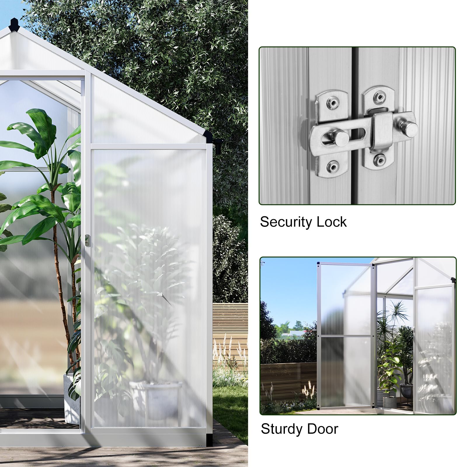 Garvee 6x4 FT Polycarbonate Greenhouse for Outdoors - Quick Setup Aluminum Walk-in Greenhouse with Roof Vent for Garden & Backyard | Perfect for Growing Vegetables, Flowers & Herbs Year-Round