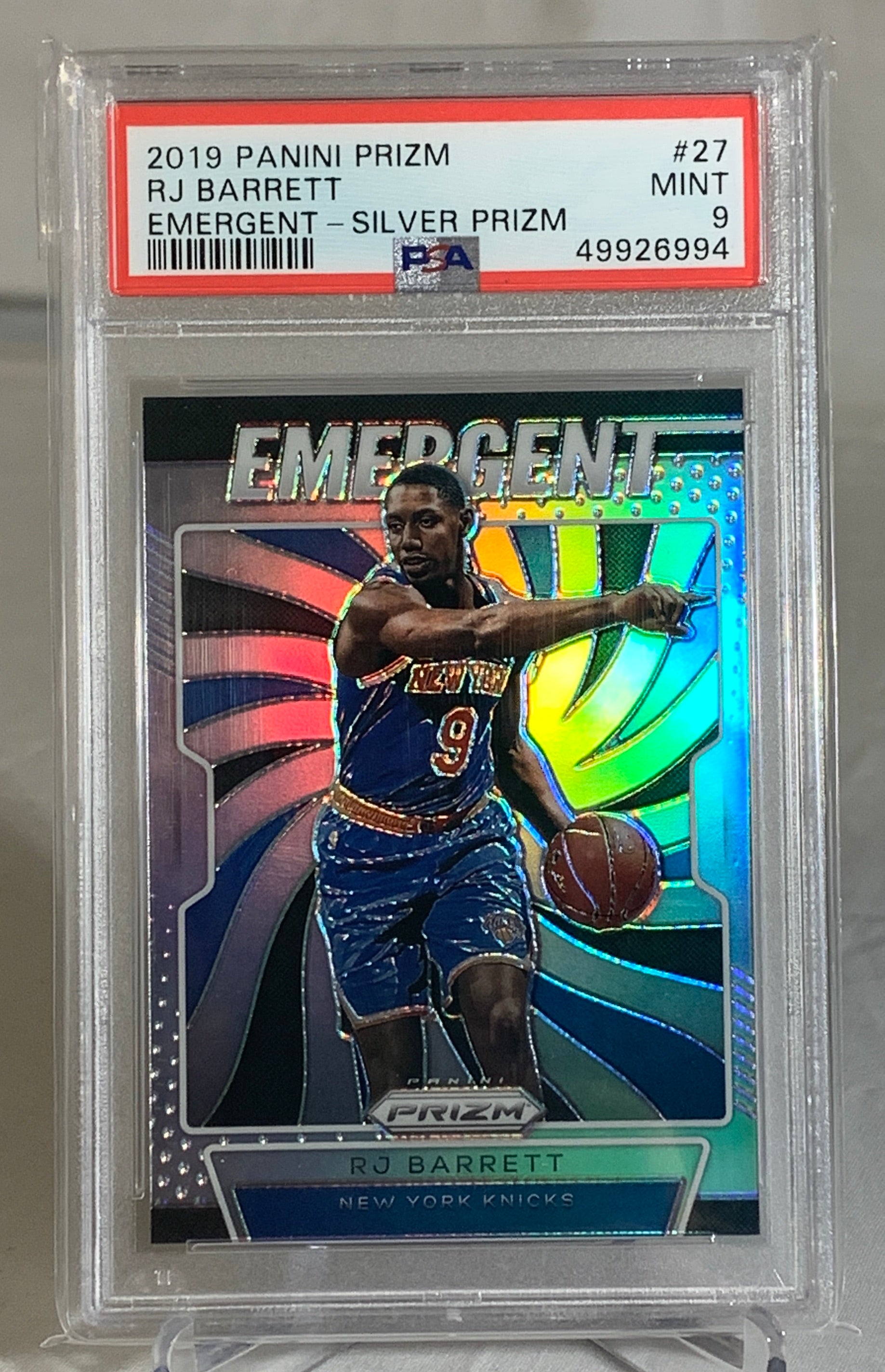 2019-20 Panini Prizm Silver RJ Barrett #27 Emergent Rookie Card PSA Mint 9 - Rare Basketball Collectible for Fans & Investors, Perfect for Display or Trading