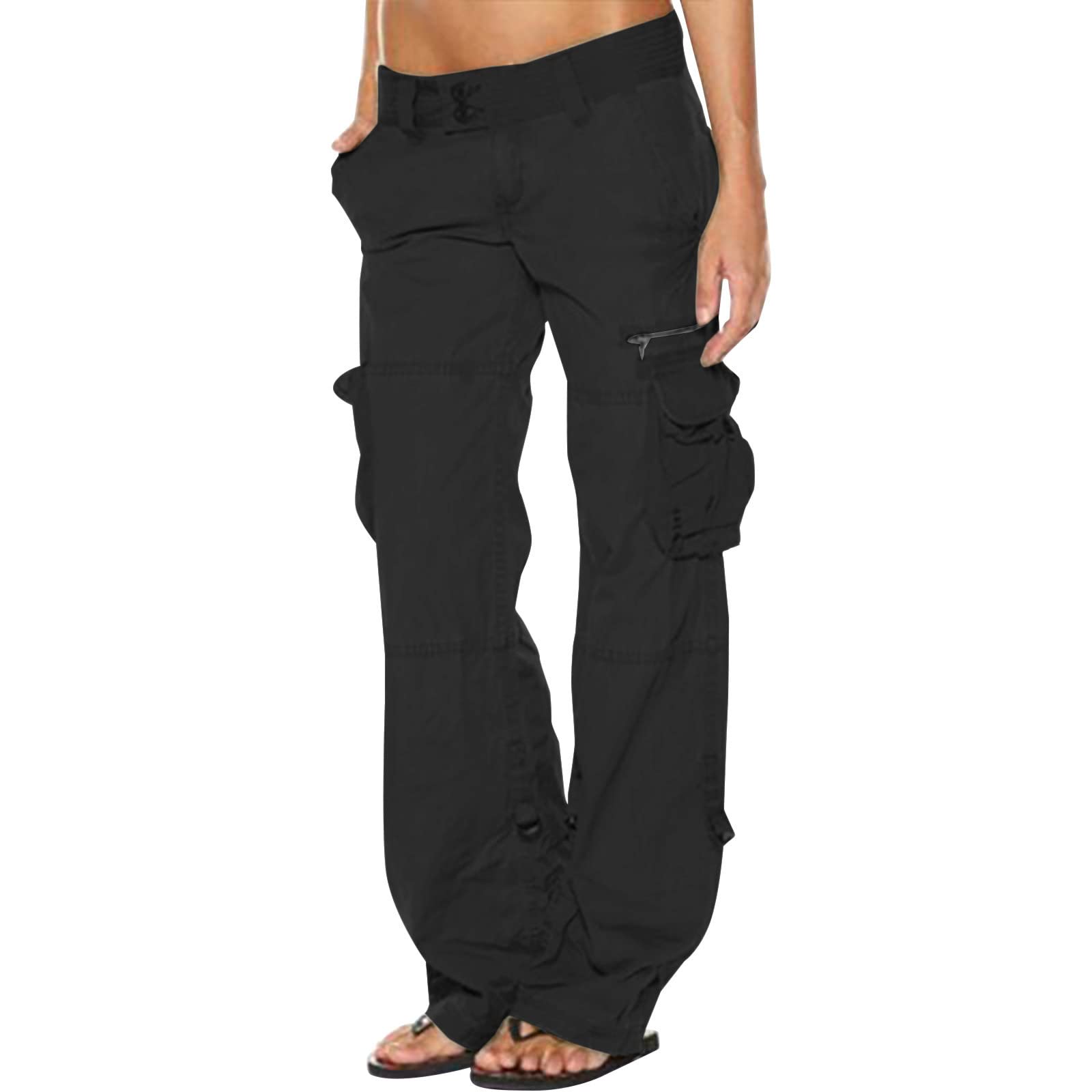 Women's Cargo Pants - Solid Color Streetwear Joggers for Casual & Outdoor