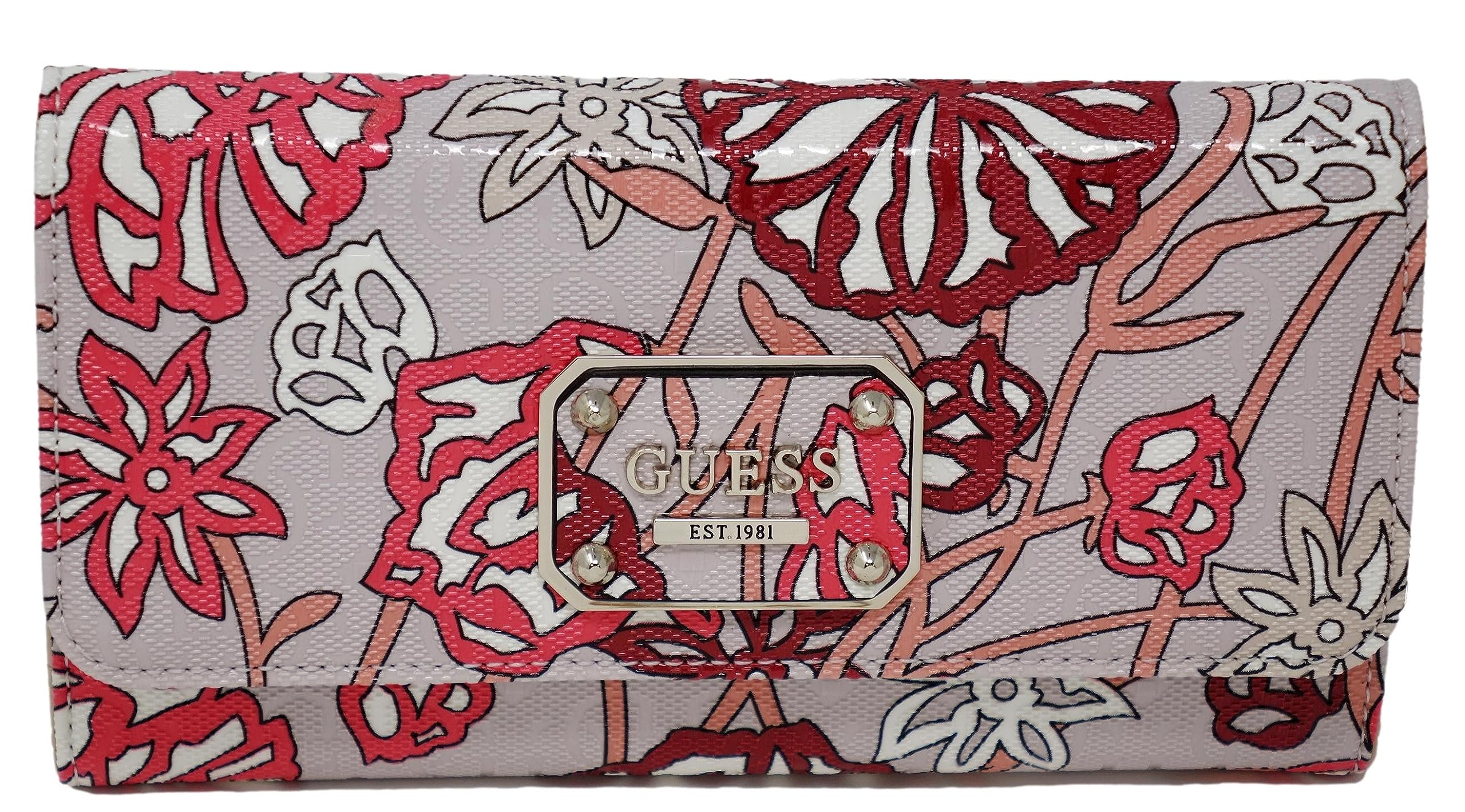 GUESS Boxed Ophelia Slim Clutch Wallet for Women - Rose Multi Color Fashion Wallet, Perfect for Parties, Dating & Evening Events