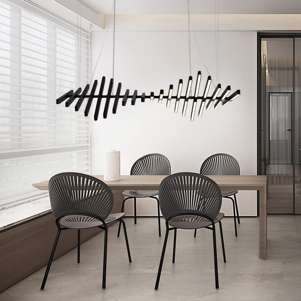 Modern Designer Chandelier - Dimmable LED Pendant Light with Remote Control, 20-Light Black Hanging Lamp for Kitchen Island & Dining Room | Perfect for Contemporary Home Decor & Restaurant Lighting