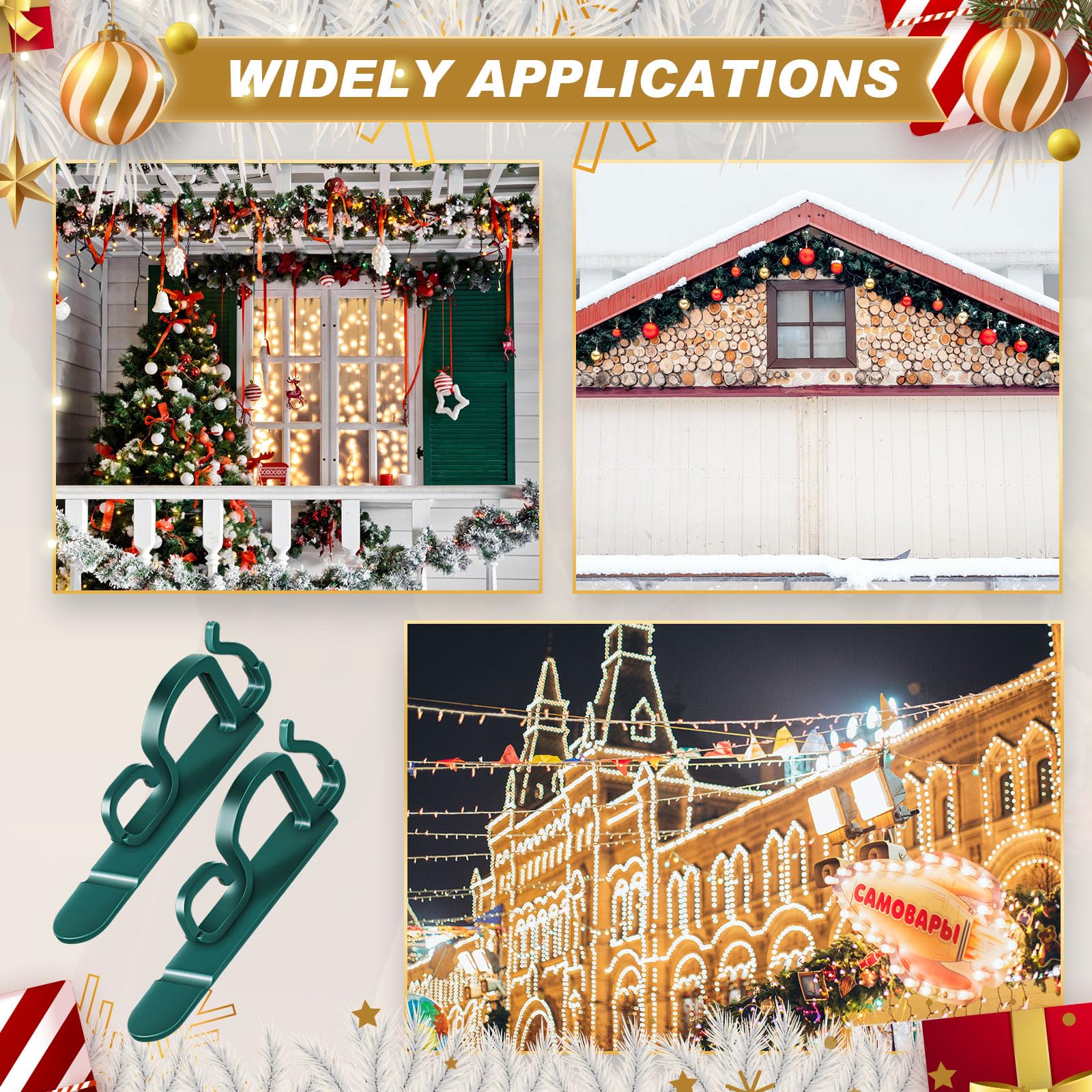 VIHOSE 100 Pcs Christmas Light Clips - Universal Shingle Clips for Outdoor Holiday Decorations, Plastic Hooks for String Lights (Green) - Perfect for Roof, Gutters, and Holiday Light Displays