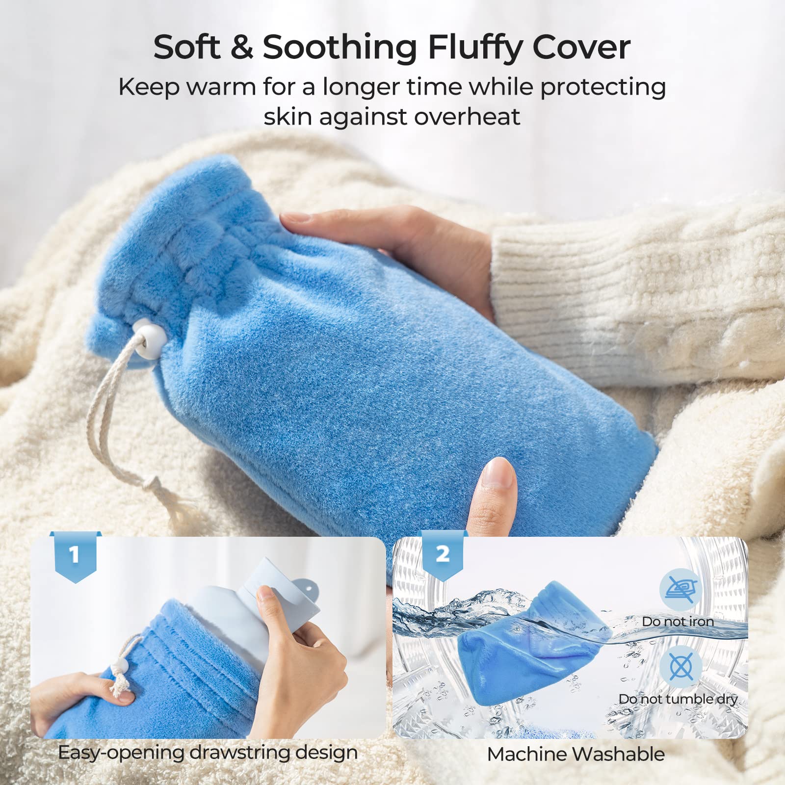 MEETRUE 1L BPA-Free Silicone Hot Water Bottle with Cover - Microwave Safe for Pain Relief, Hot & Cold Therapy - Perfect Gift for Women, Kids & Seniors - Ideal for Period Cramps, Muscle Pain & Winter Warmth