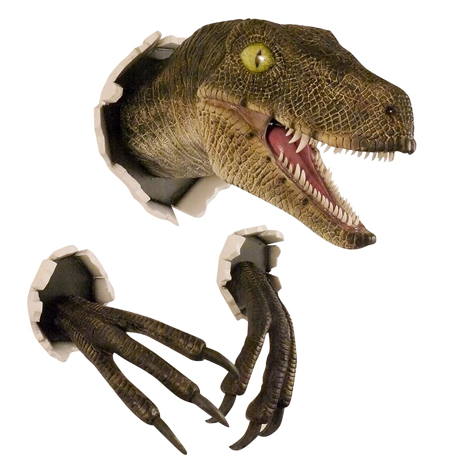 Tianwen 3D Wall Mounted Dinosaur Sculpture - Realistic Dinosaur Head Wall Art Decor, Yellow | Perfect for Kids Room, Dinosaur Theme Party & Home Office Decor