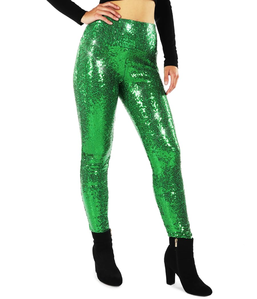 Sparkly Sequin Leggings for Women - Festive Holiday Party Pants, Christmas Costume & NYE Outfit - Shiny Glitter Yoga Pants for Club, Dance & Special Occasions