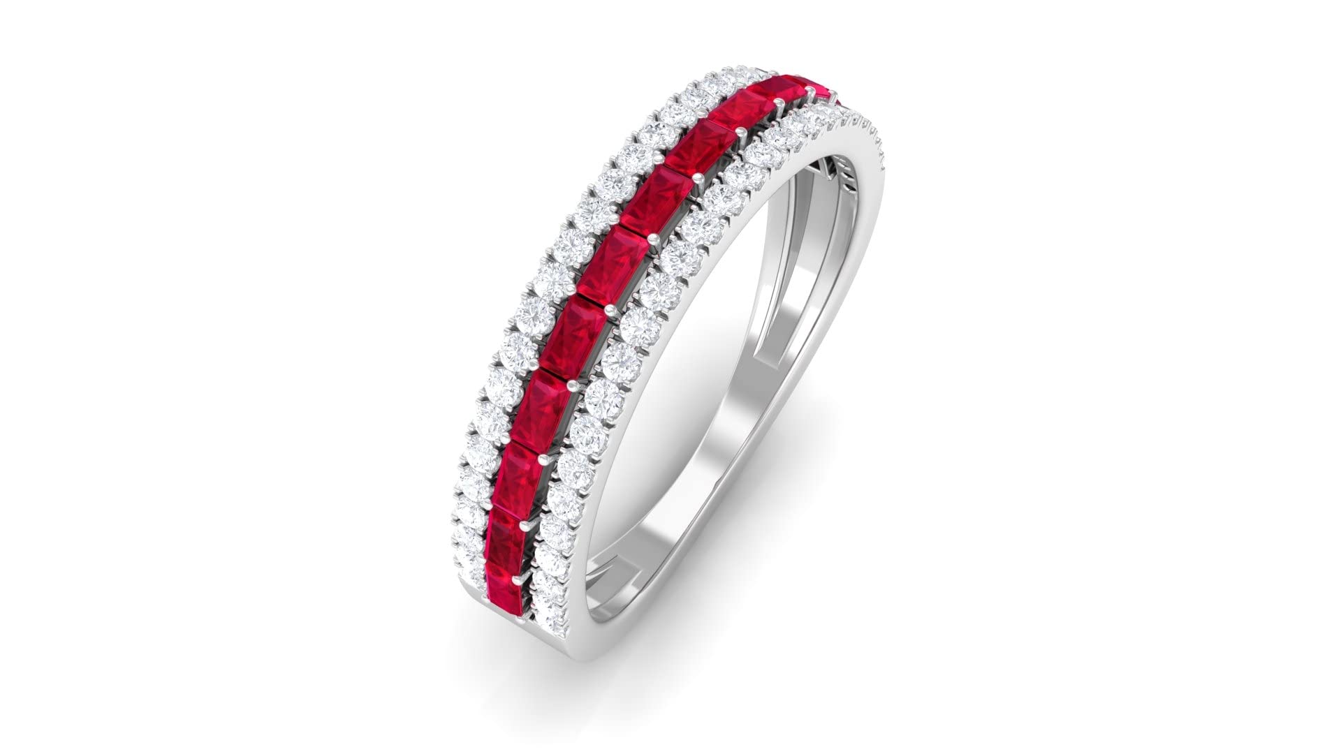 1 CT Certified Ruby and Diamond Half Eternity Ring for Women - 14K Solid Gold Baguette Cut Red Ruby Semi Eternity Band - Perfect for Anniversaries, Engagements & Special Occasions