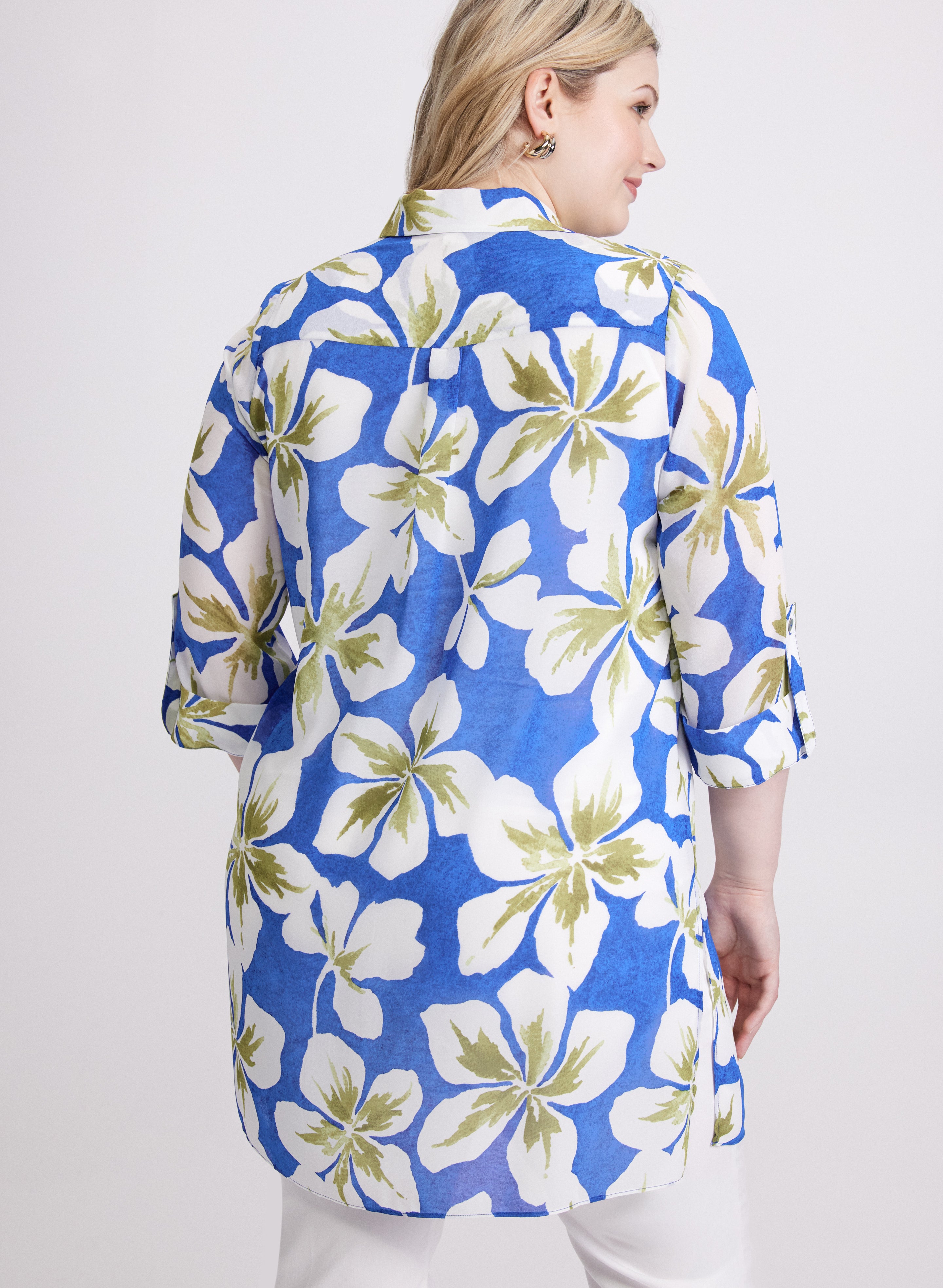 Floral Tunic Blouse for Women - Boho Flowy Summer Top with V-Neck & 3/4 Sleeves - Perfect for Beach, Vacation & Casual Outfits