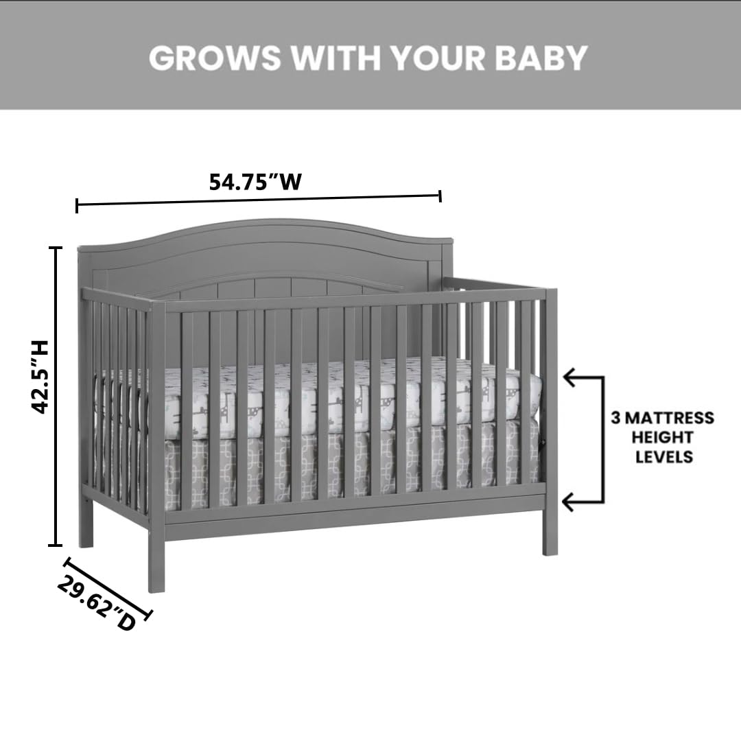 Oxford Baby North Bay 4-in-1 Convertible Baby Crib - Greenguard Gold Certified, Dove Gray | Nursery, Toddler Bed & Daybed | Safe & Stylish for Newborns to Teens