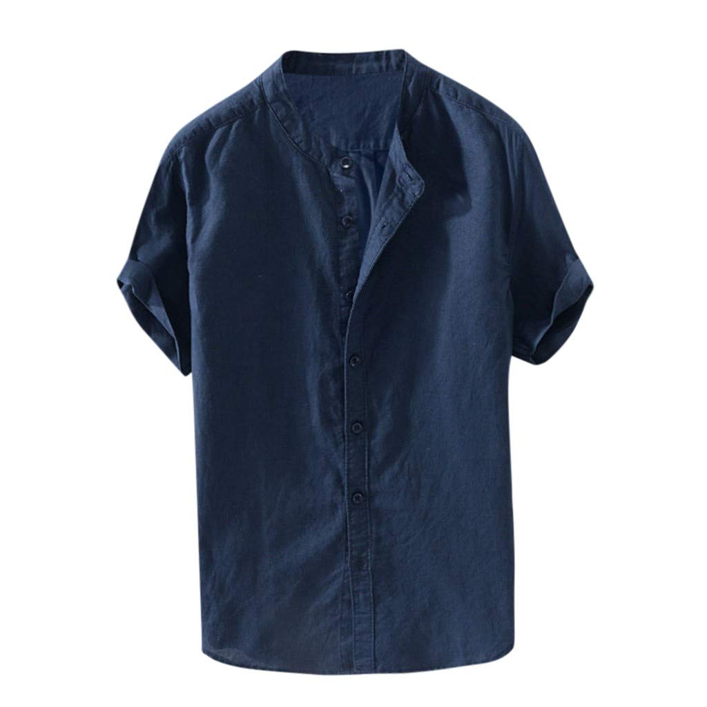 Men's Casual Button-Down Shirt - Retro Short Sleeve Linen Cotton Blend Loose Fit Tops for Summer - Perfect for Beach Outings, Weekend Wear & Casual Office Looks