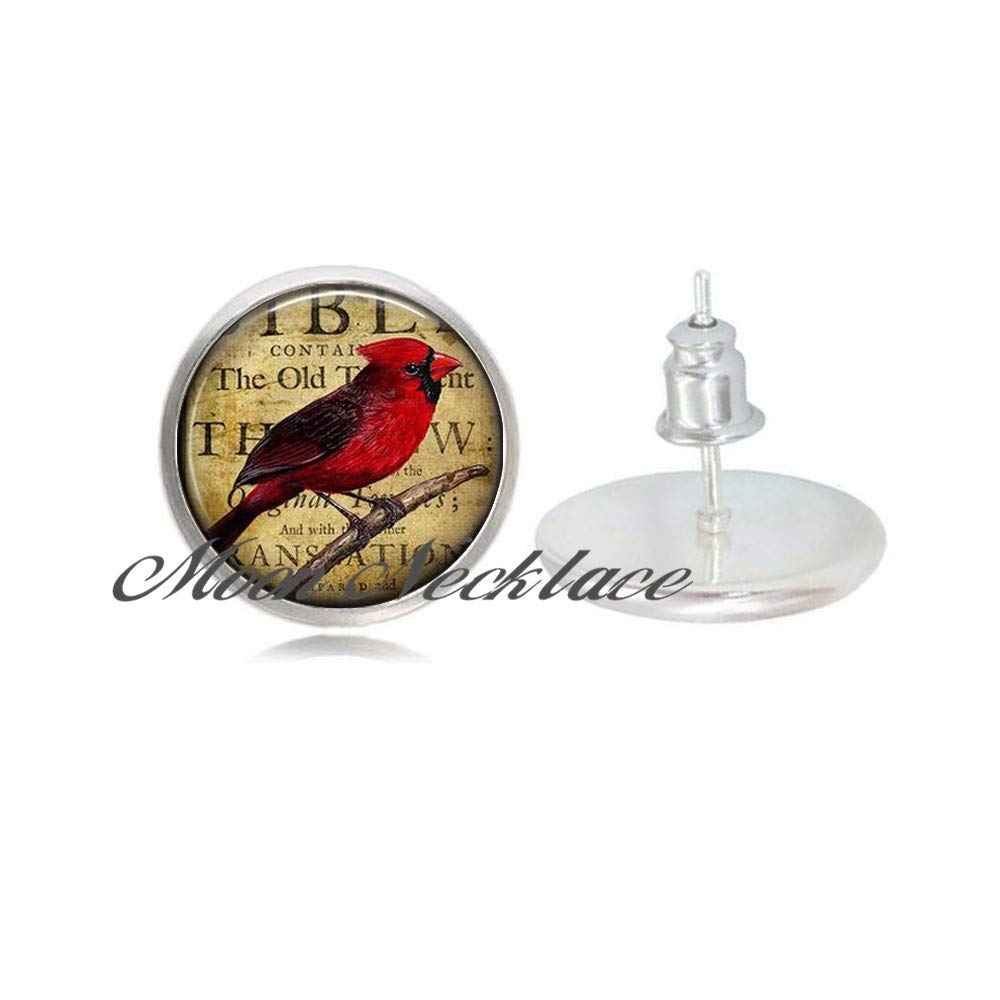 Redbird Stud Earrings - Cardinal Bird Lover Gift, Fashion Jewelry for Women, Birthday Present, Glass Photo Jewelry (ZE089) | Perfect for Casual Wear, Special Occasions & Bird Enthusiasts