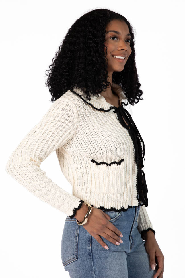 Elegant Black Tie-Front Crochet Cardigan for Women | Soft & Comfortable Knit Sweater | Perfect for Office, Date Night & Casual Outfits | Final Sale