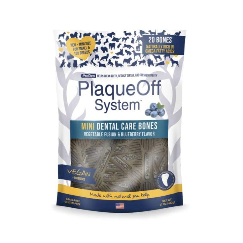 Proden PlaqueOff Mini Dental Bones - Vegetable Fusion & Blueberry Flavor for Dogs 340g | Dog Teeth Cleaning Treats for Tartar Control & Fresh Breath | Perfect for Small Dogs Dental Care Routine