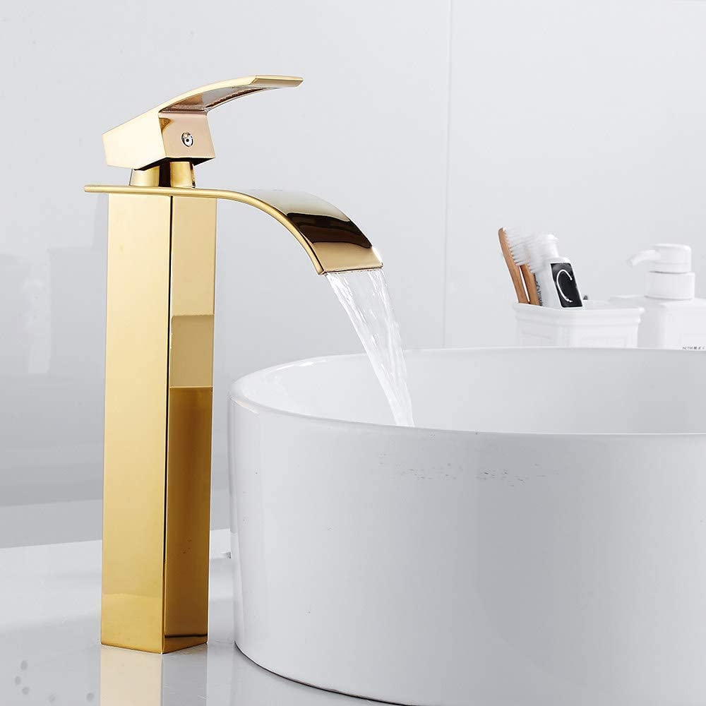 Stainless Steel Single Handle Kitchen Sink Faucet - Modern Solid Gold Basin Water Tap Mixer for Bathroom & Bath Sink - Perfect for Home Renovation, Apartment Upgrade & Luxury Bathroom Decor