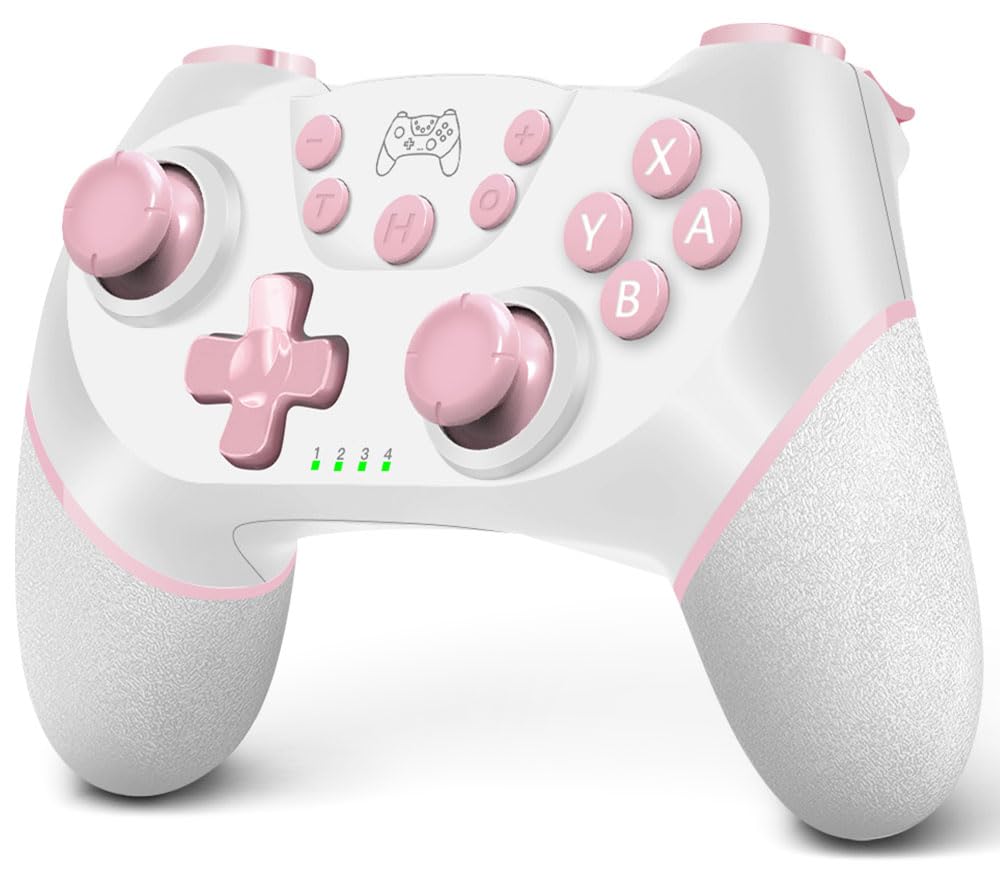 AceGamer Wireless Pro Controller for Nintendo Switch/Lite/OLED - Pink & White Custom Design with Dual Vibration, Turbo Button & Ergonomic Grip - Perfect for Gaming, Travel & Family Game Nights