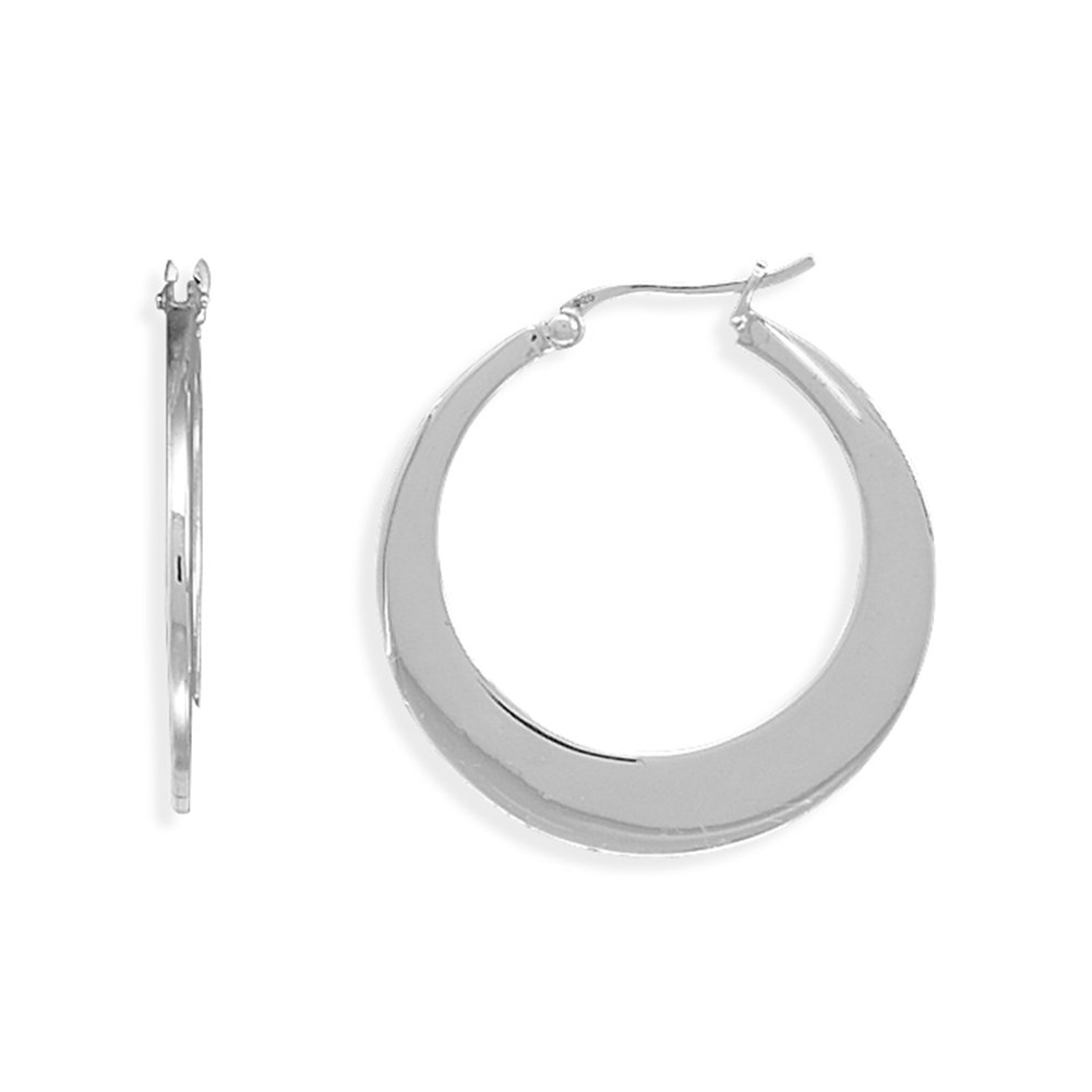 Sterling Silver Flat Hoop Earrings with Secure Click Post Closure - Perfect for Everyday Wear, Parties & Gifting
