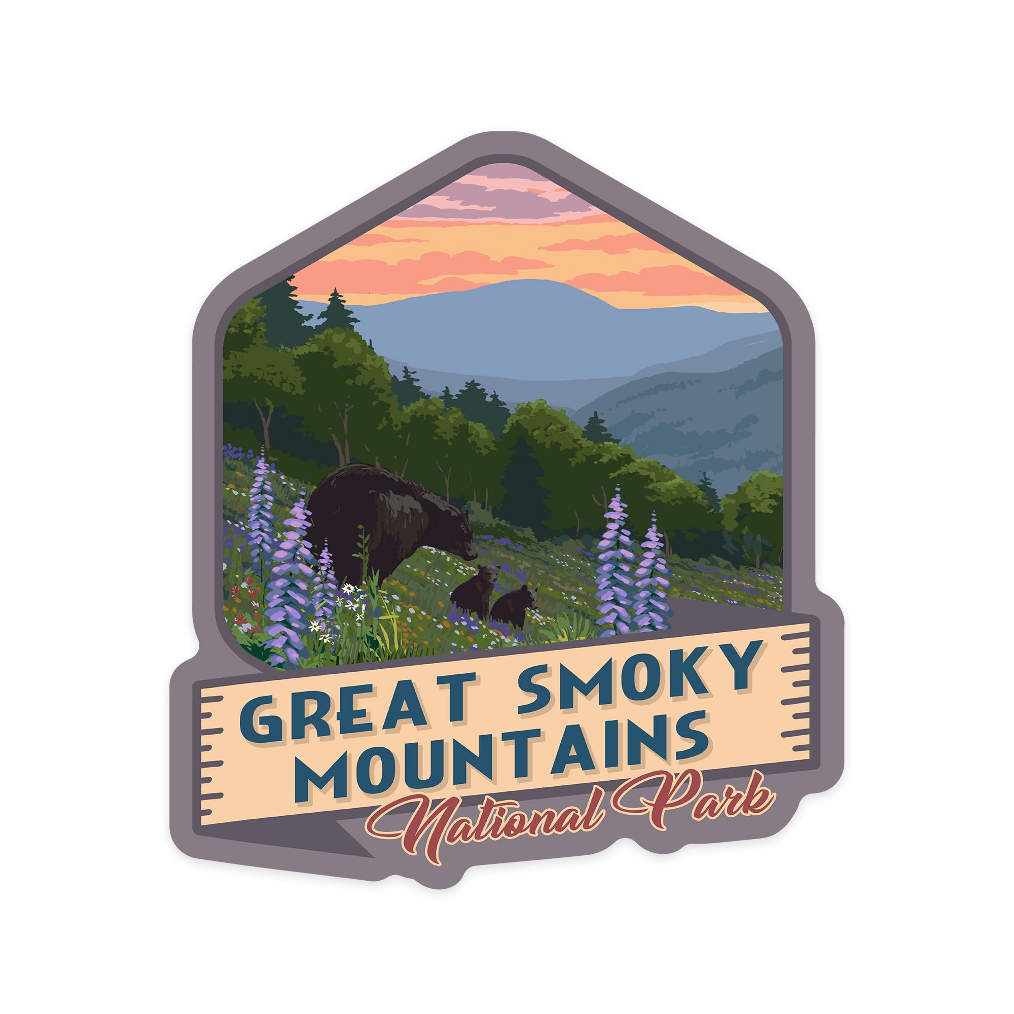 Waterproof Die-Cut Vinyl Sticker - Great Smoky Mountains National Park Tennessee Bear & Spring Flowers Design (1-3 inch) - Perfect for Cars, Water Bottles, Laptops, Coolers, Notebooks & Outdoor Gear Decoration