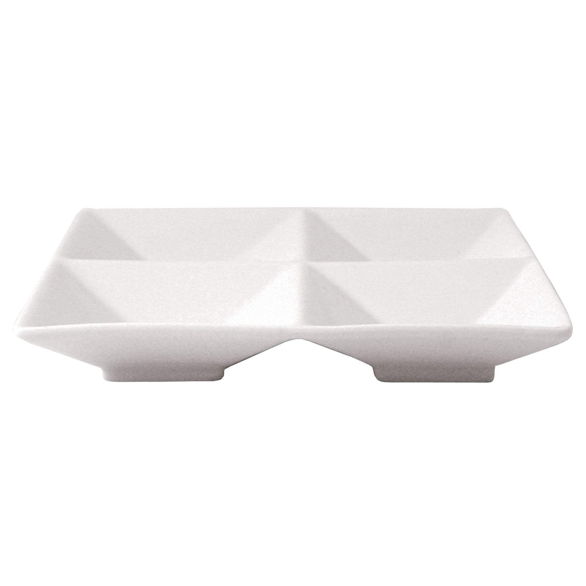 FOH Square Porcelain Divided Dish - 4 Section Appetizer Plate (1 oz Each) - Perfect for Serving Dips, Sauces, Nuts & Small Snacks at Parties & Gatherings