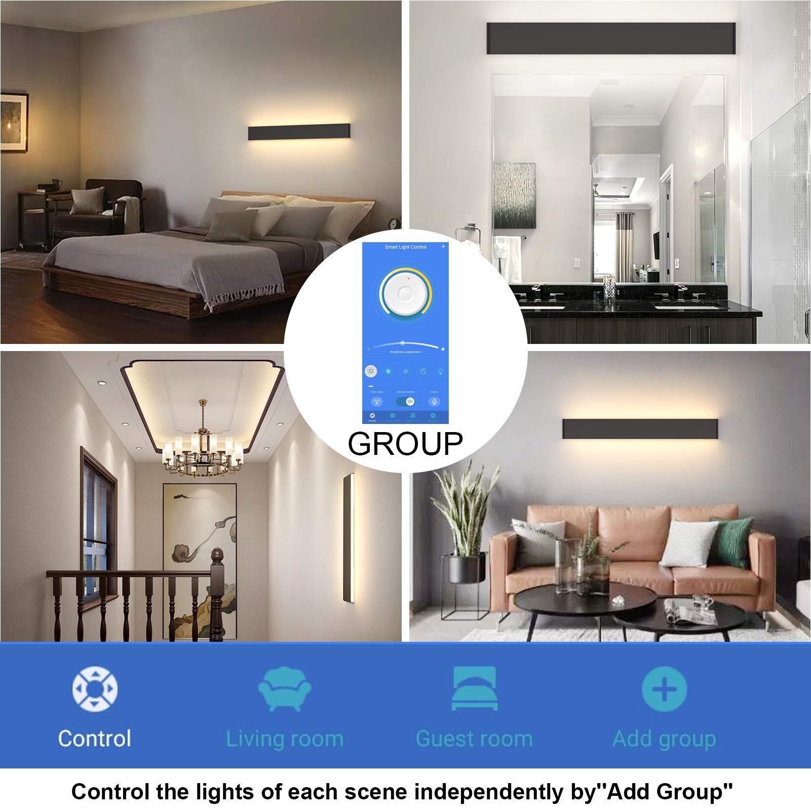 Aipsun 43.3 Inch Modern Black LED Vanity Light Fixture - Dimmable, Color Temperature Adjustable, APP & Remote Control - Perfect for Bathroom, Dressing Room, and Makeup Area Lighting