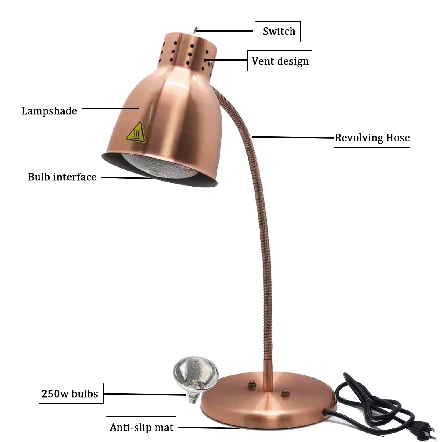Infrared Food Warmer Lamp 250W - Countertop Heating for Restaurants & Buffets