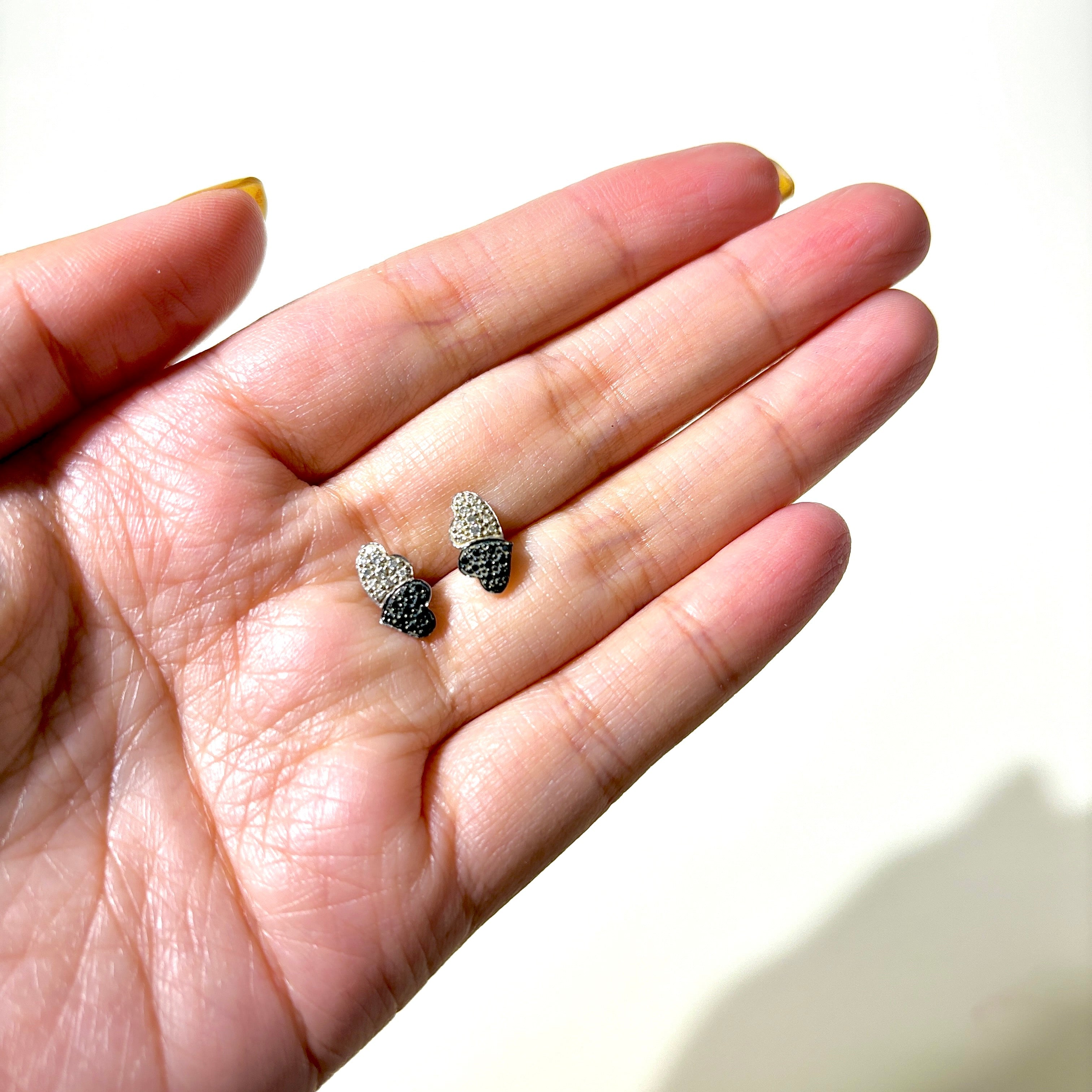Black & White Diamond Double Heart Stud Earrings - 0.10ctw Total Weight | Elegant Gift for Valentine's Day, Anniversary & Romantic Occasions