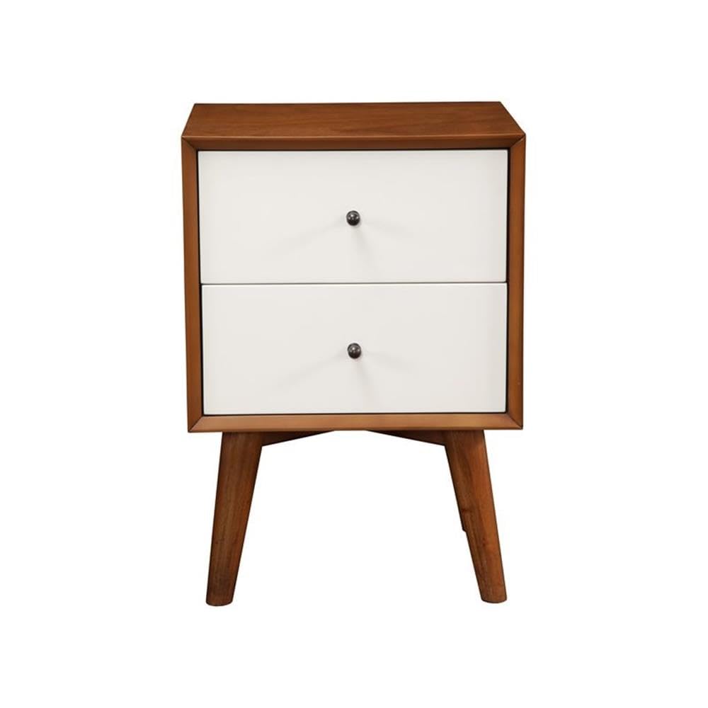 Alpine Furniture Flynn Nightstand - Modern Bedside Table with Storage Drawer, Acorn & White Finish - Perfect for Bedroom, Guest Room, or Dorm Decor