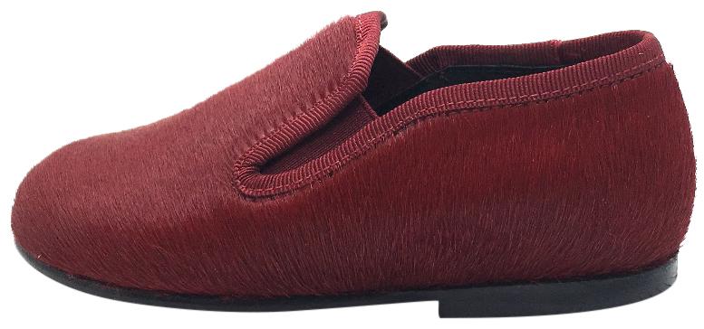 Luccini Boys & Girls Red Pony Hair Leather Lined Smoking Loafers - Stylish & Comfortable Flats for School, Parties & Formal Events