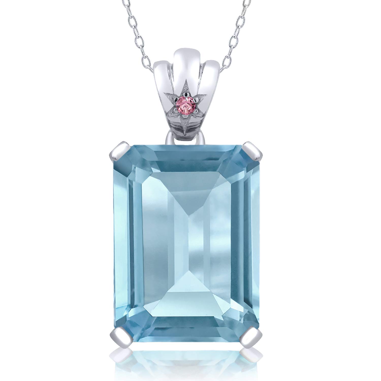 20.03 Ct Sky Blue Topaz & Pink Lab-Grown Diamond 925 Sterling Silver Pendant Necklace – Elegant Jewelry Gift for Women, Perfect for Birthdays, Anniversaries & Special Occasions