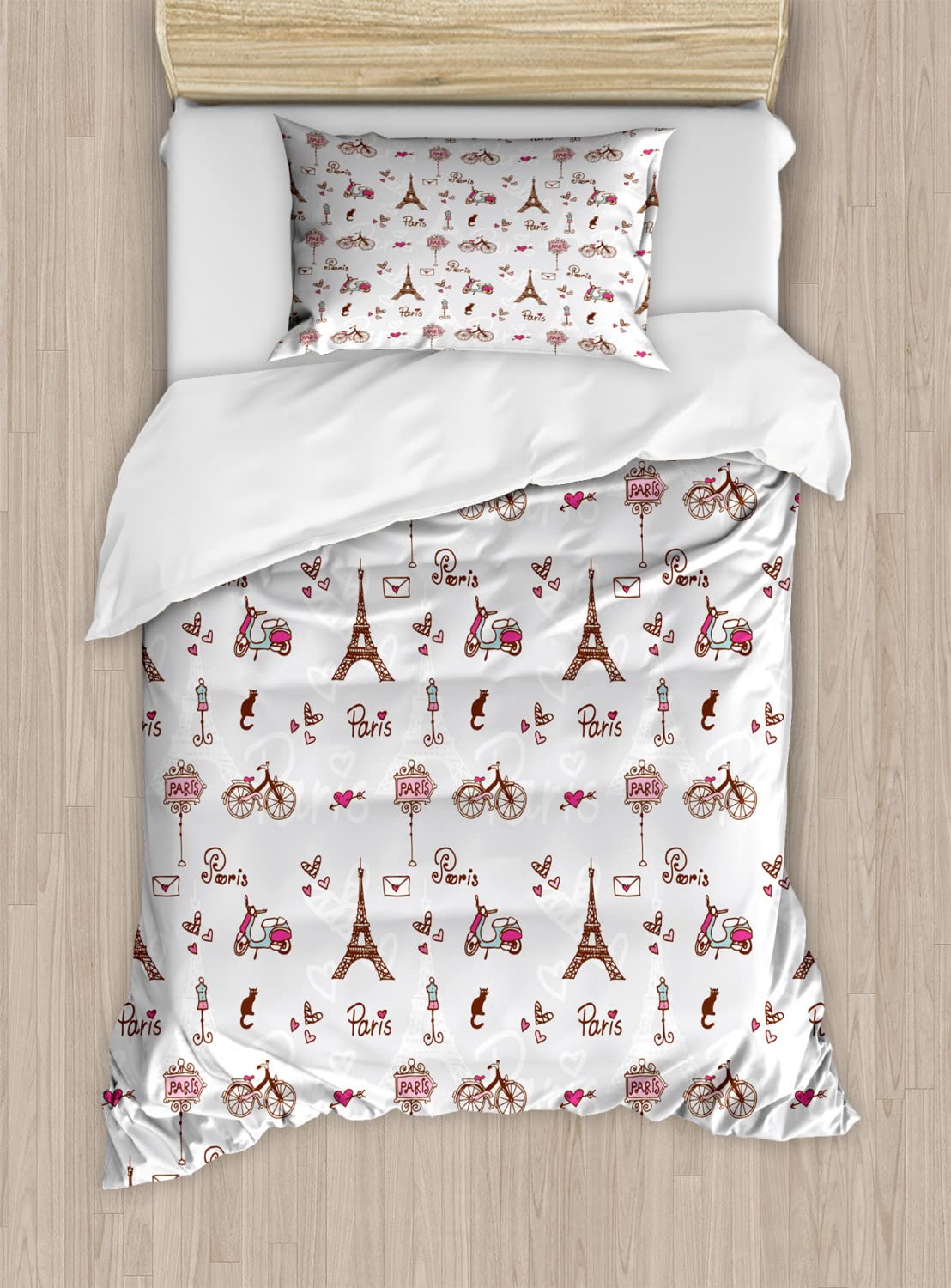 Ambesonne Paris Duvet Cover Set - Romantic Eiffel Tower & Heart Print Bedding Collection (2 Duvet Covers + 4 Pillowcases) | 2-Pack California King Size in Redwood Pearl Pink | Perfect for Paris-Themed Bedrooms, Valentine's Decor & Cozy Master Suites