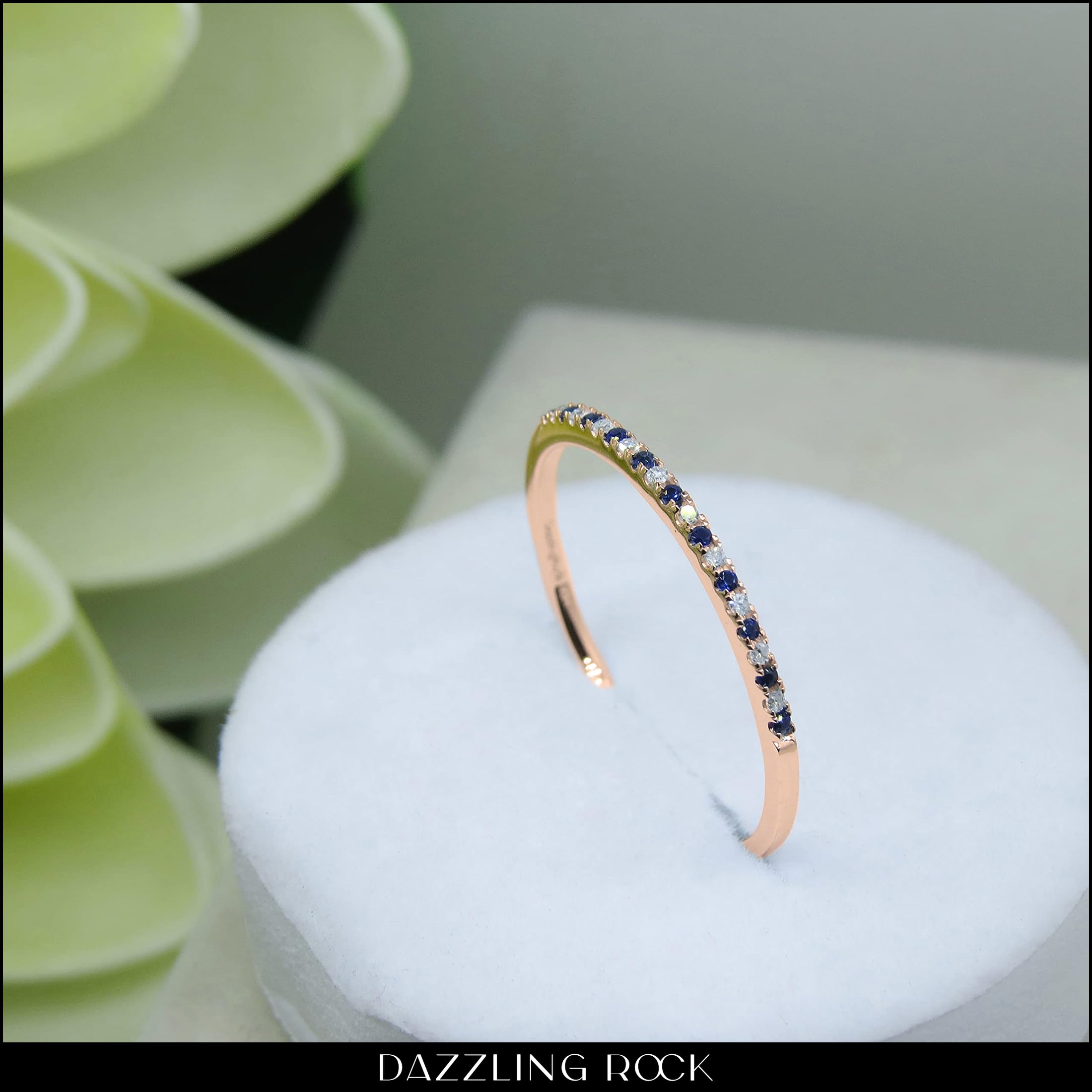 Dazzlingrock Collection 14K Solid Gold Round Blue Sapphire & White Diamond Stackable Ring for Women - Perfect for Weddings, Anniversaries & Everyday Elegance