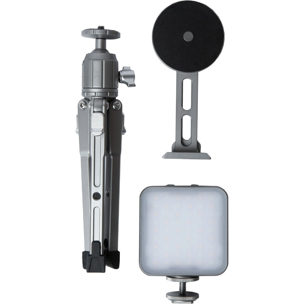 Explorer MX KIT Magnetic Phone Tripod Mount - Compatible with MagSafe iPhones, Includes Adjustable Tabletop Tripod & LED Light for Vlogging, Live Streaming, and Content Creation