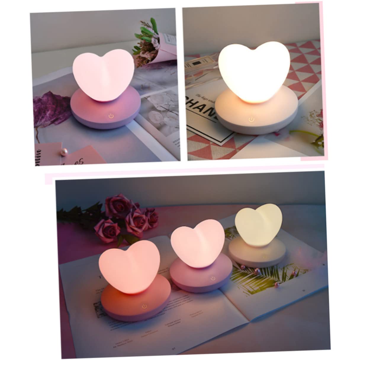 Angoily 2-Pack Rechargeable LED Night Light for Kids - Heart Shape Bedside Lamp with Auto Sensor, Perfect for Nursery, Bedroom & Bathroom Nightlight