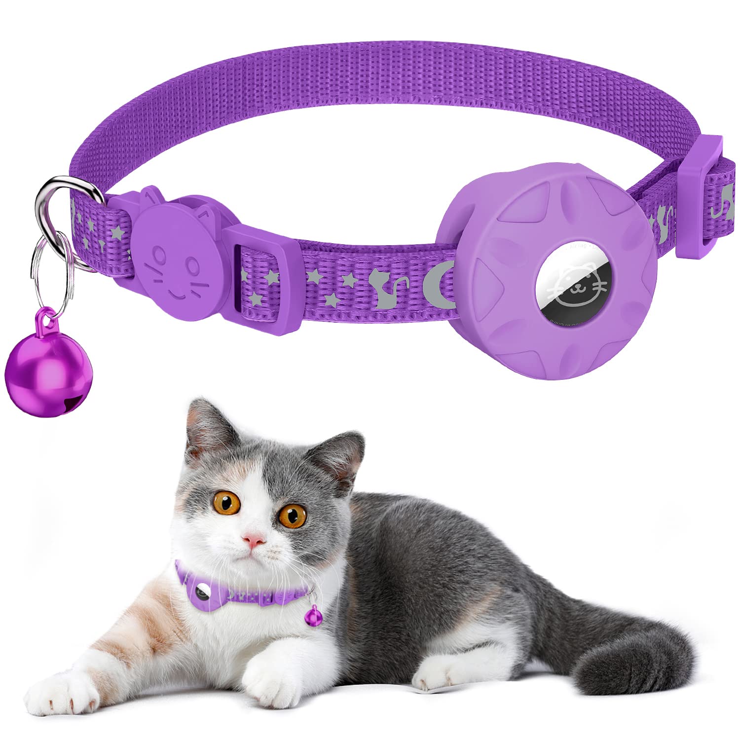 Reflective Cat Collar with AirTag Holder - Waterproof & Safety Buckle, 3/8