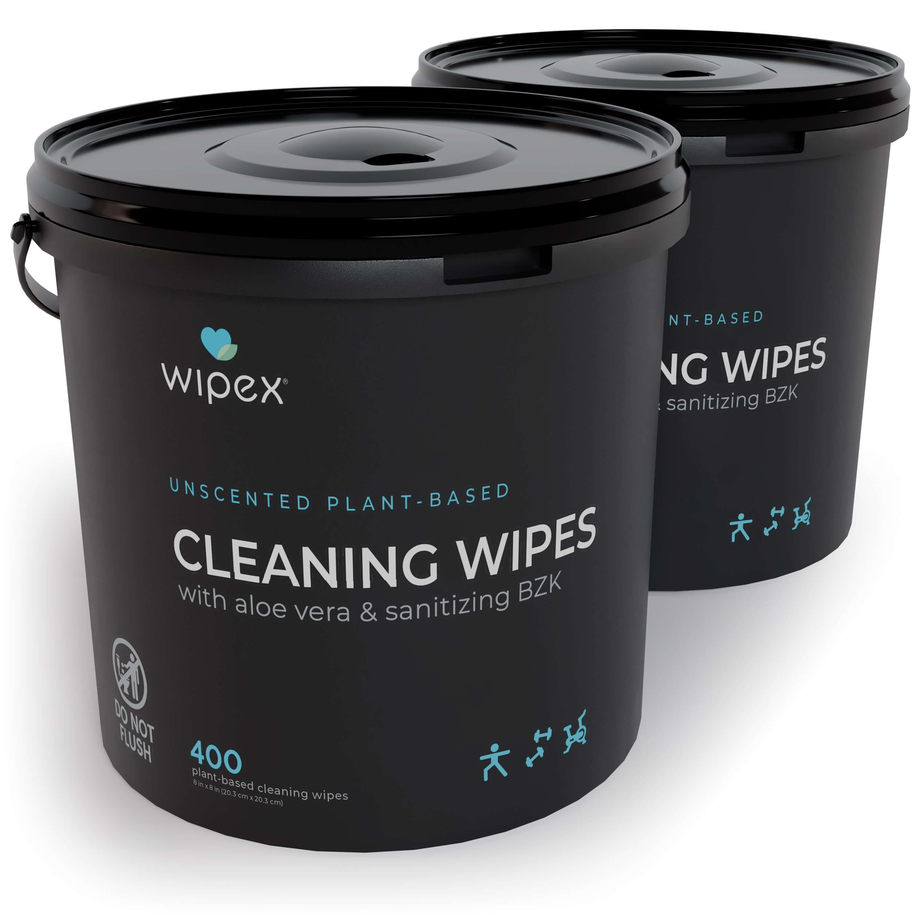 Antibacterial Gym Wipes Bulk Pack 400ct | 98.9% Natural Plant-Based Formula | Skin-Safe Disinfecting Wipes | Portable Dispenser Bucket for Fitness Equipment, Yoga Mats & Home Gym Cleaning