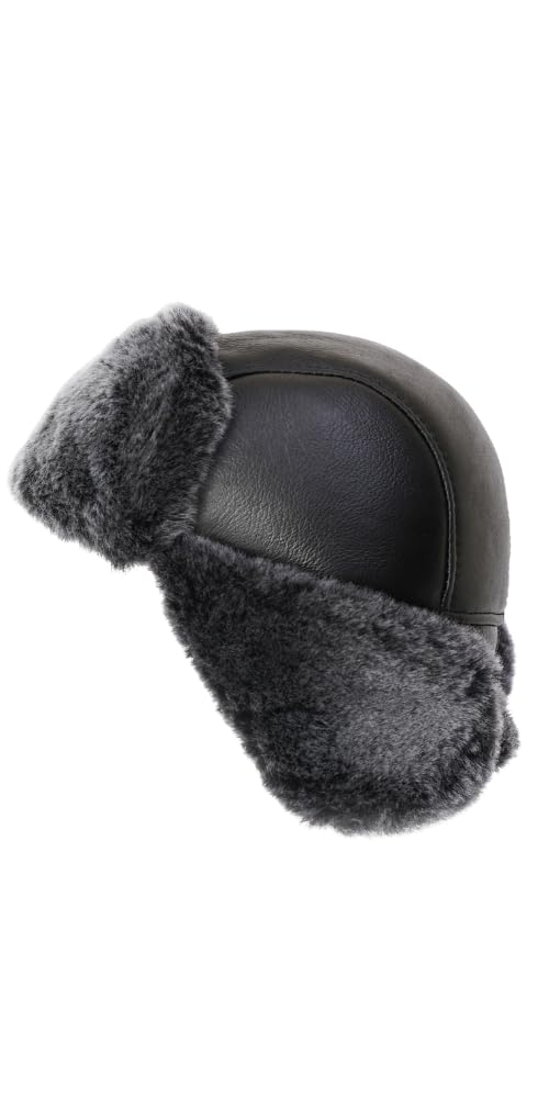 Ushanka Aviator Trapper Leather Hat for Men & Women - Genuine Sheepskin Fur Russian Winter Hat with Earflaps - Warm Soviet Style Outdoor Hat 2024 - Perfect for Skiing, Snowboarding & Cold Weather Activities
