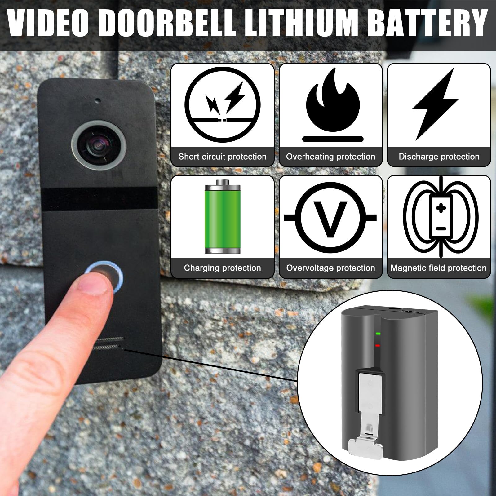 Acboor Ring Camera Battery - 6040mAh Rechargeable for Video Doorbell & Spotlight Cameras