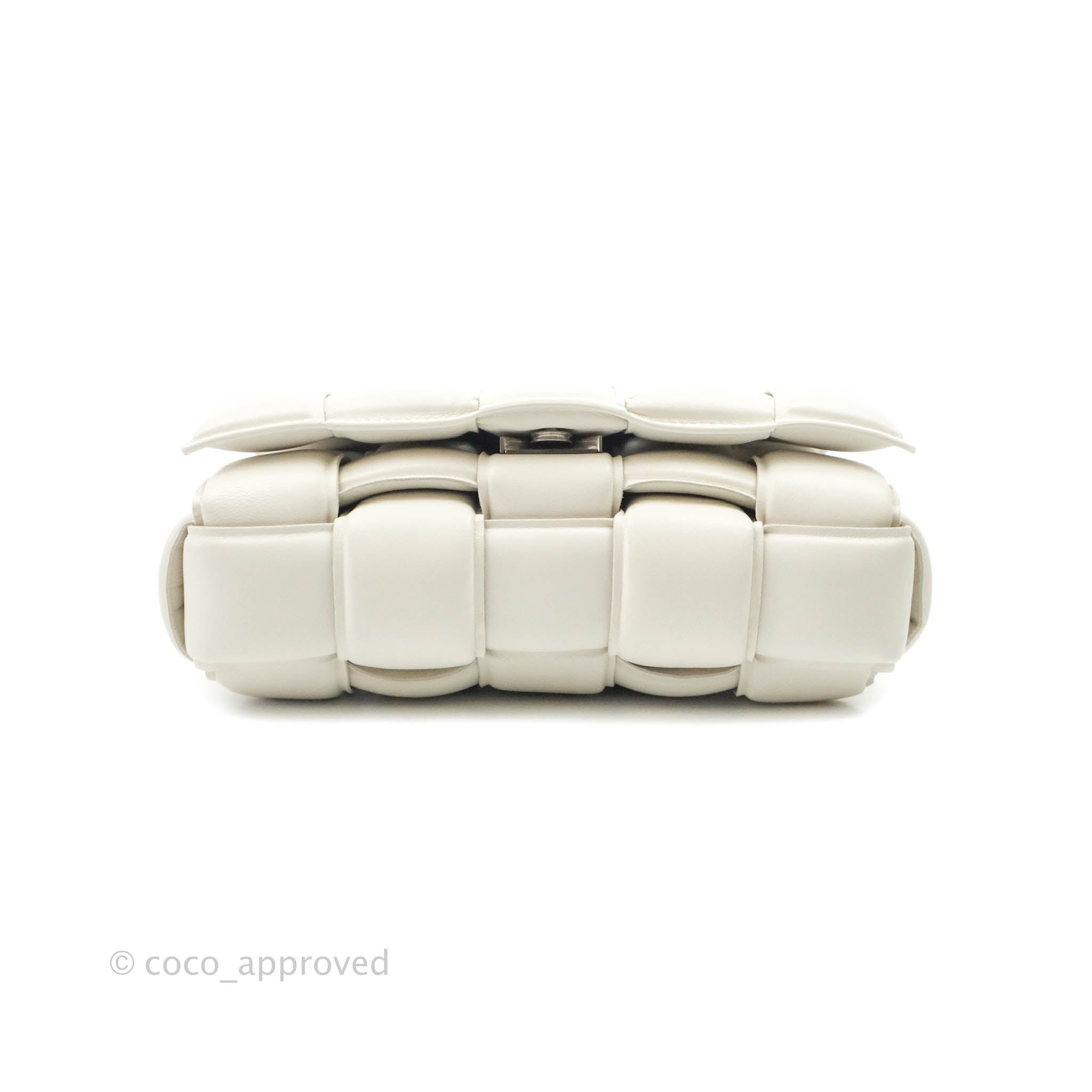 Bottega Veneta Padded Cassette Shoulder Bag in White Lambskin Leather with Silver Hardware | Luxury Crossbody Purse for Women, Perfect for Date Night & Evening Events
