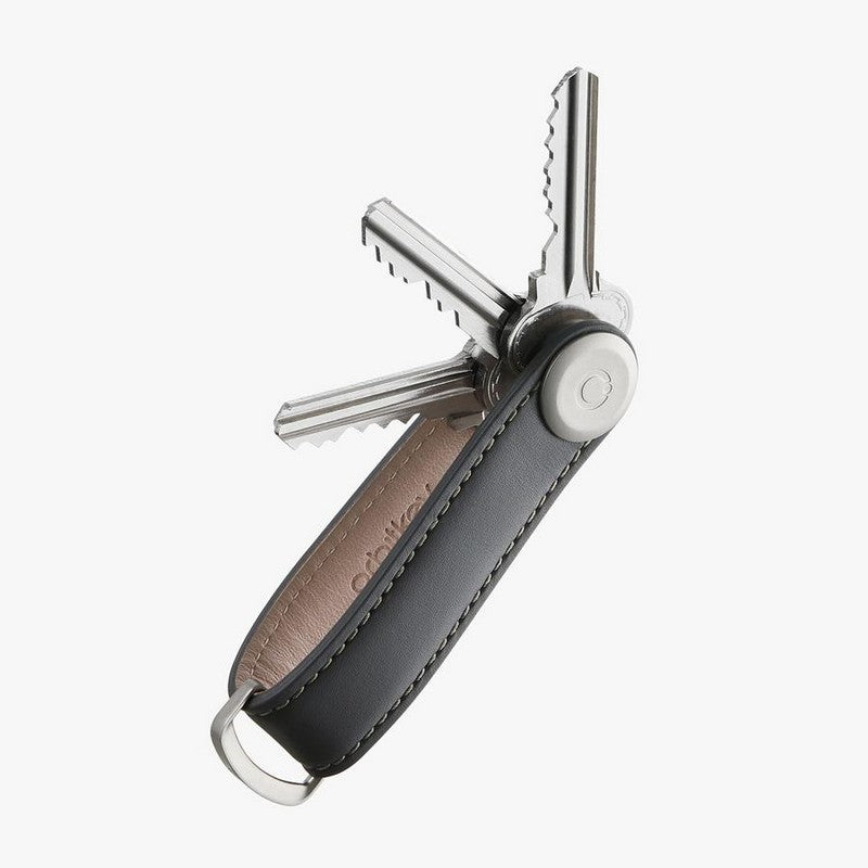 Orbit Key Organizer Leather - Charcoal Grey Stitching | Compact Key Holder for Home, Office & Travel | Premium Leather Keychain Accessory
