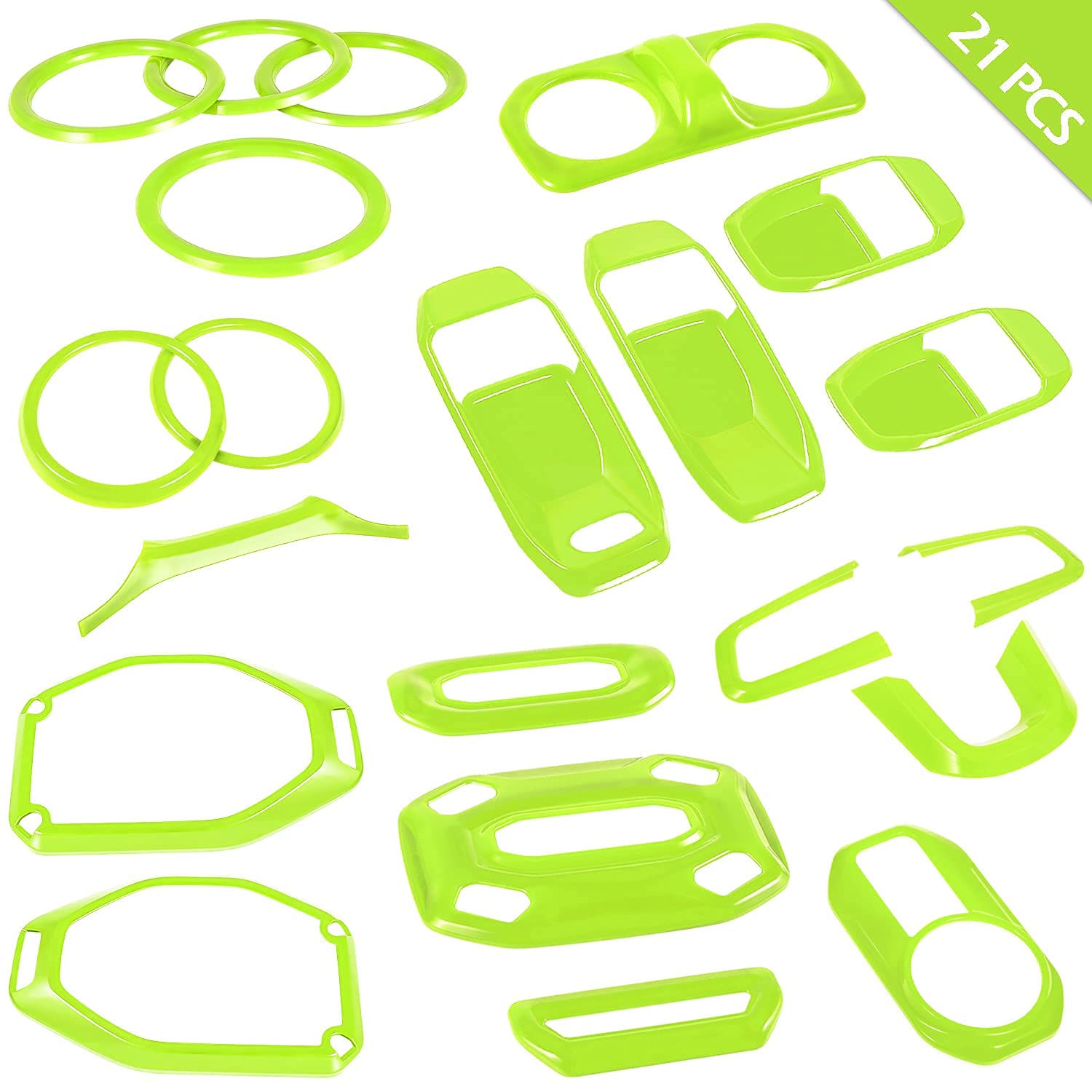 21PCS Full Interior Trim Kit for Jeep Wrangler JL/JLU 2018-2023 & Gladiator JT - AC Vent, Door Handle, Speaker, Light & Headlight Switch Covers (Green) | Upgrade Your Jeep's Interior Style for Off-Road Adventures & Daily Driving