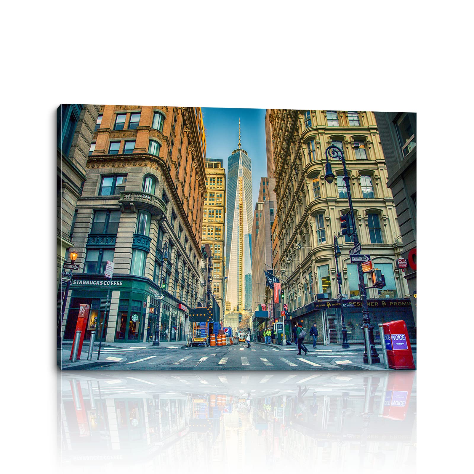 World Trade Center Canvas Wall Art - Framed Cityscape Photography Print for Living Room & Office Decor - Colorful Scenic Painting for Home & Workspace