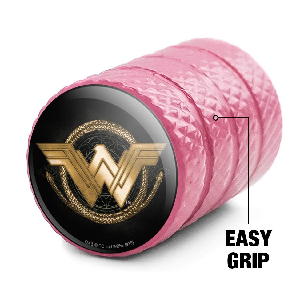 Wonder Woman Movie Golden Lasso Logo Aluminum Valve Stem Caps for Car Wheels - DC Comics Superhero Accessories for Tire Rim Decoration & Customization (Perfect for Cosplay, Car Shows & Superhero Fans)
