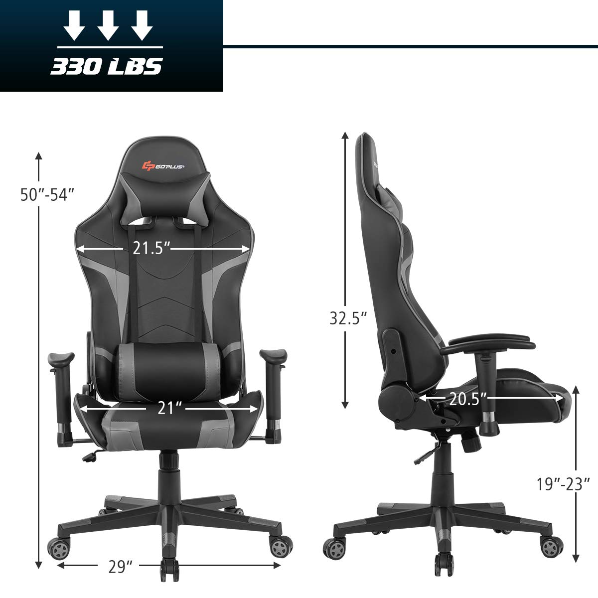 Ergonomic Gaming Chair with Massage - High Back PU Leather Office Computer Racing Chair, Adjustable Arms & Headrest, Reclining & Swivel for Home & Office Use - Perfect for Gaming, Work & Relaxation