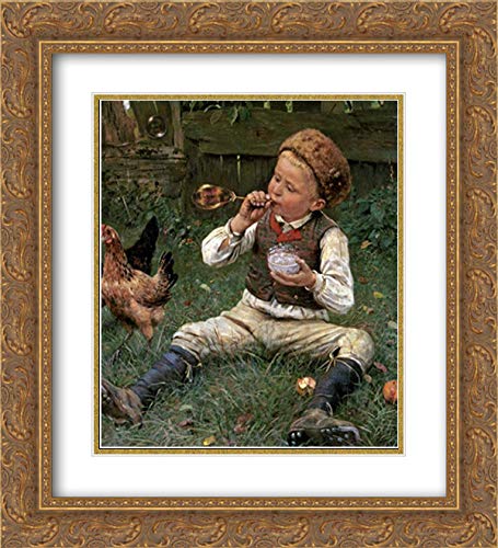 Adolf Lins 'Blowing Bubbles' 15x16 Inch Gold Ornate Framed Art Print with Double Mat - Vintage Museum Quality Wall Decor for Living Room, Bedroom & Office
