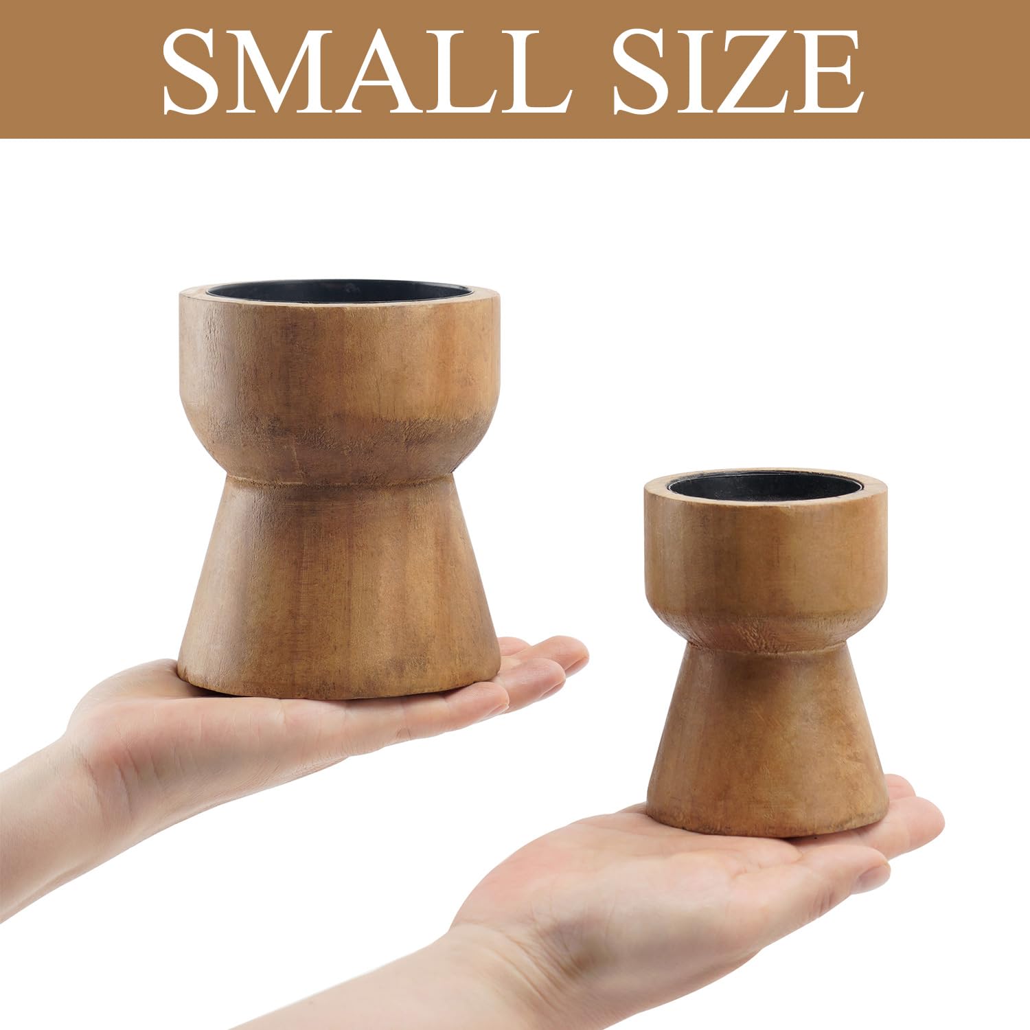 Rustic Wood Candle Holder Set of 2 - Farmhouse Pillar Candlesticks Pedestal for Fireplace Mantle, Coffee Bar, Dining Table Centerpiece Decor | Perfect for Wedding, Christmas, Home Decor & Cozy Ambiance