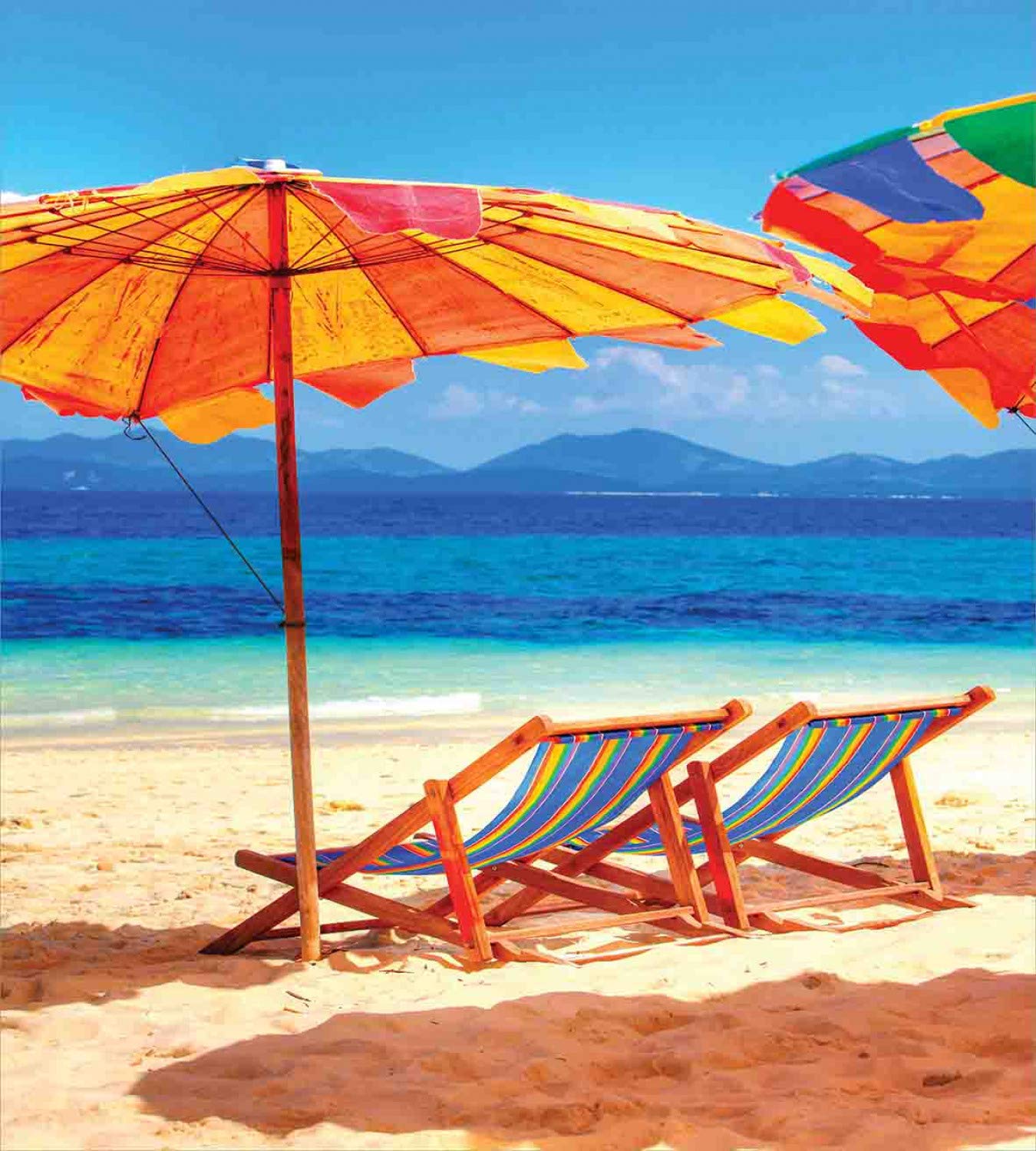 Ambesonne Tropical Beach Duvet Cover Set - 3 Piece California King Bedding with 2 Pillow Shams, Orange & Blue Coastal Decor - Perfect for Beach House, Vacation Rental & Tropical Bedroom Themes