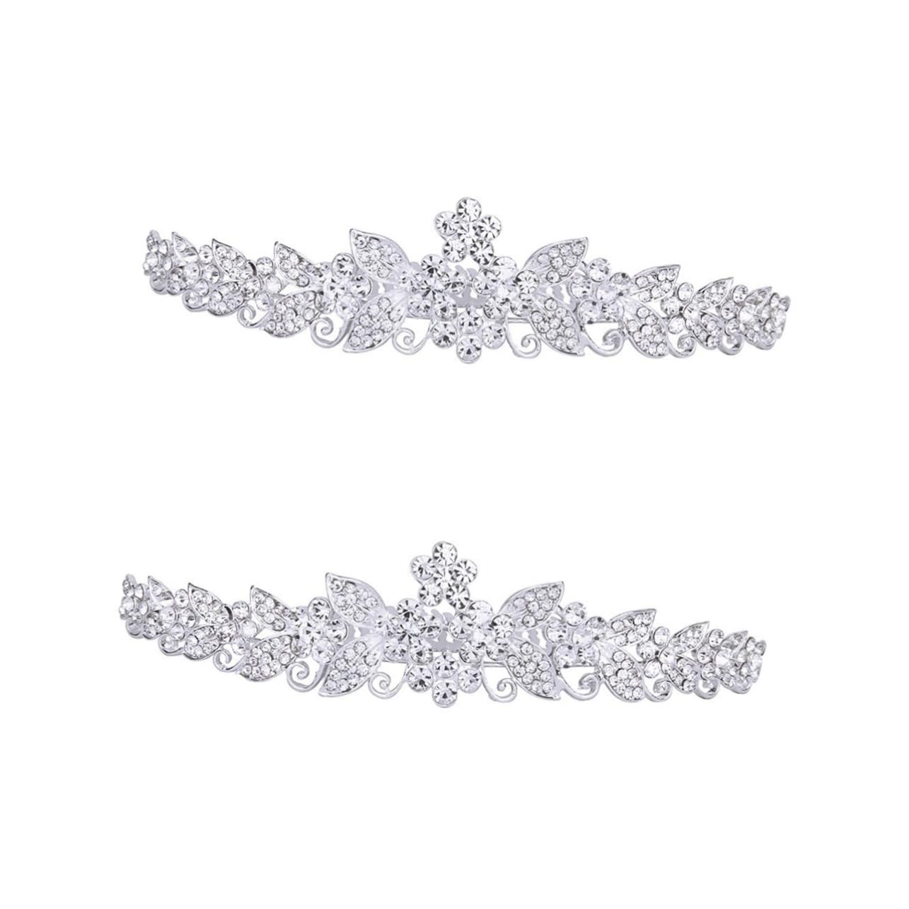 FRCOLOR 2-Pack Crystal Bridal Tiara Headpiece - Wedding Hair Accessories for Bride, Rhinestone Crown Headband & Comb Set, Alloy Silver (Medium) - Perfect for Weddings, Proms, and Special Occasions