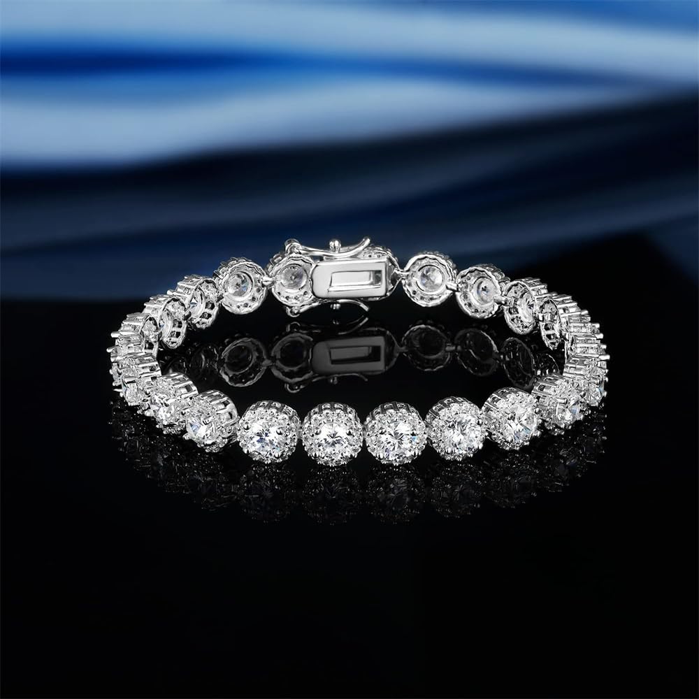 18K Gold Plated Cubic Zirconia Tennis Necklace Bracelet Earrings Set for Women & Men - Elegant Halo Jewelry Pack for Weddings, Anniversaries & Special Occasions