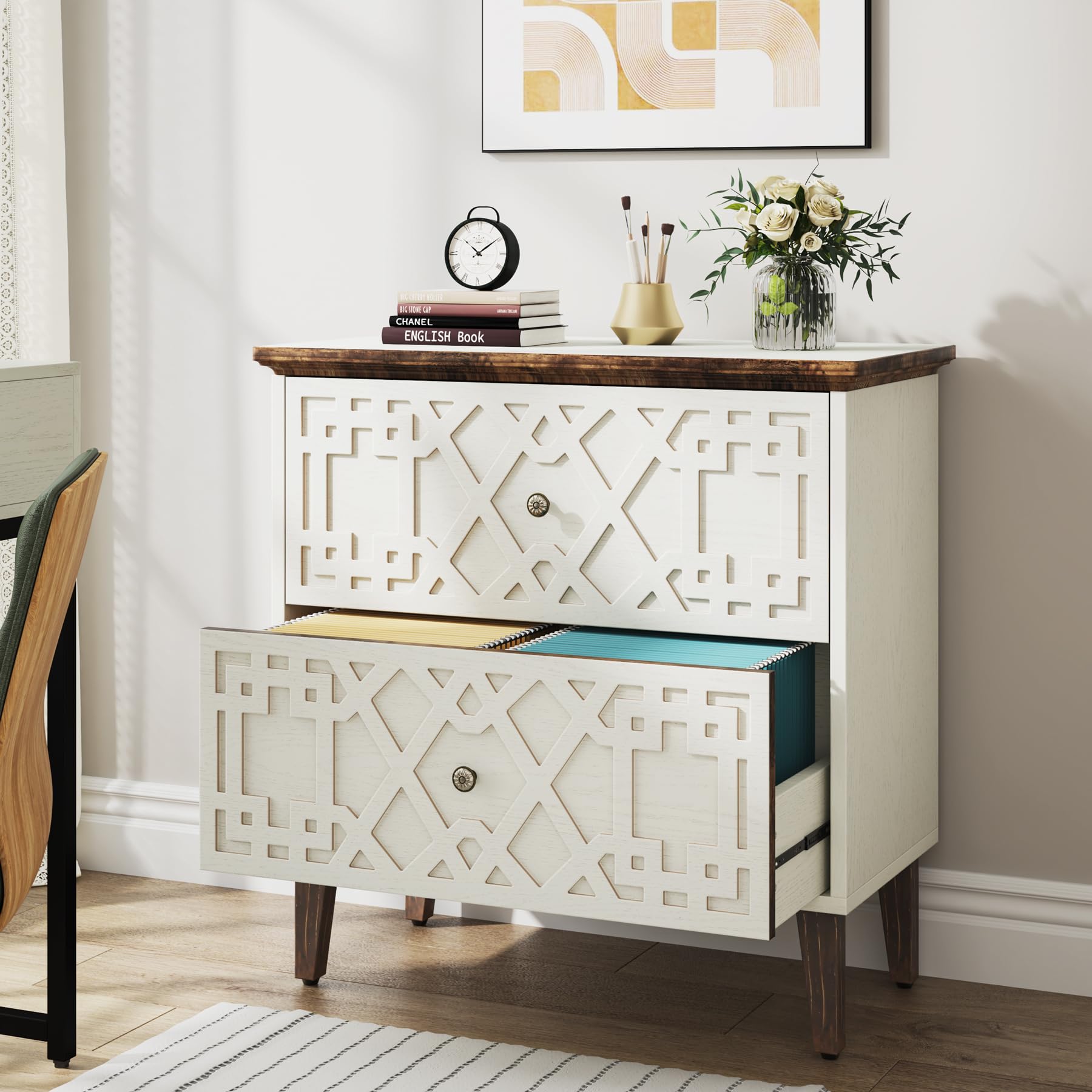 2-Drawer Lateral File Cabinet for A4 Letter Legal Size - Office Storage Cabinet & Printer Stand with Storage Drawers - Perfect for Home Office Organization & Workspace Storage Solutions
